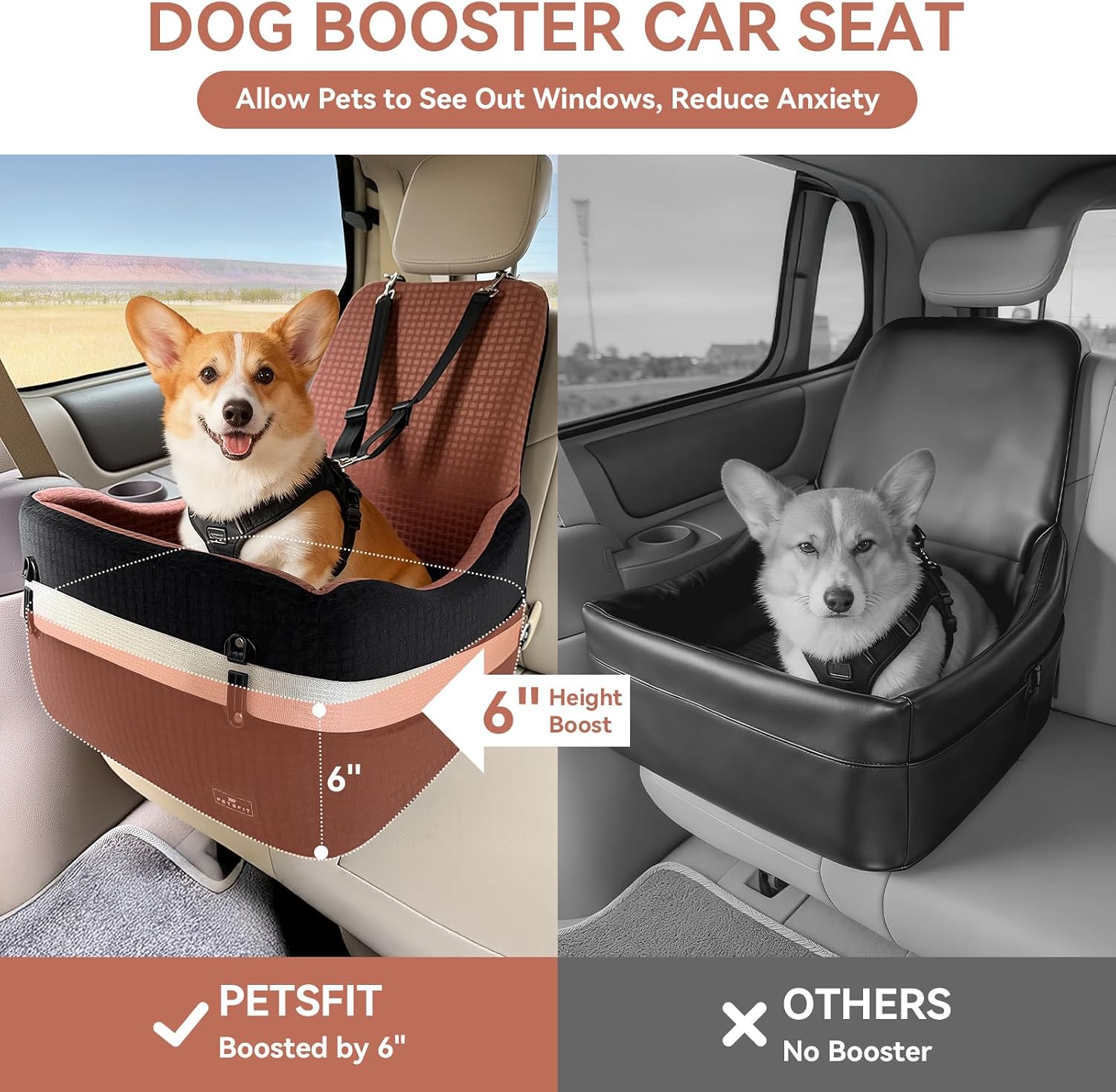 Detalle de PETSFIT Siège auto pour chien (petits/moyens jusqu’à 15 kg) avec coussin mémoire de forme 15 cm, noir & marron