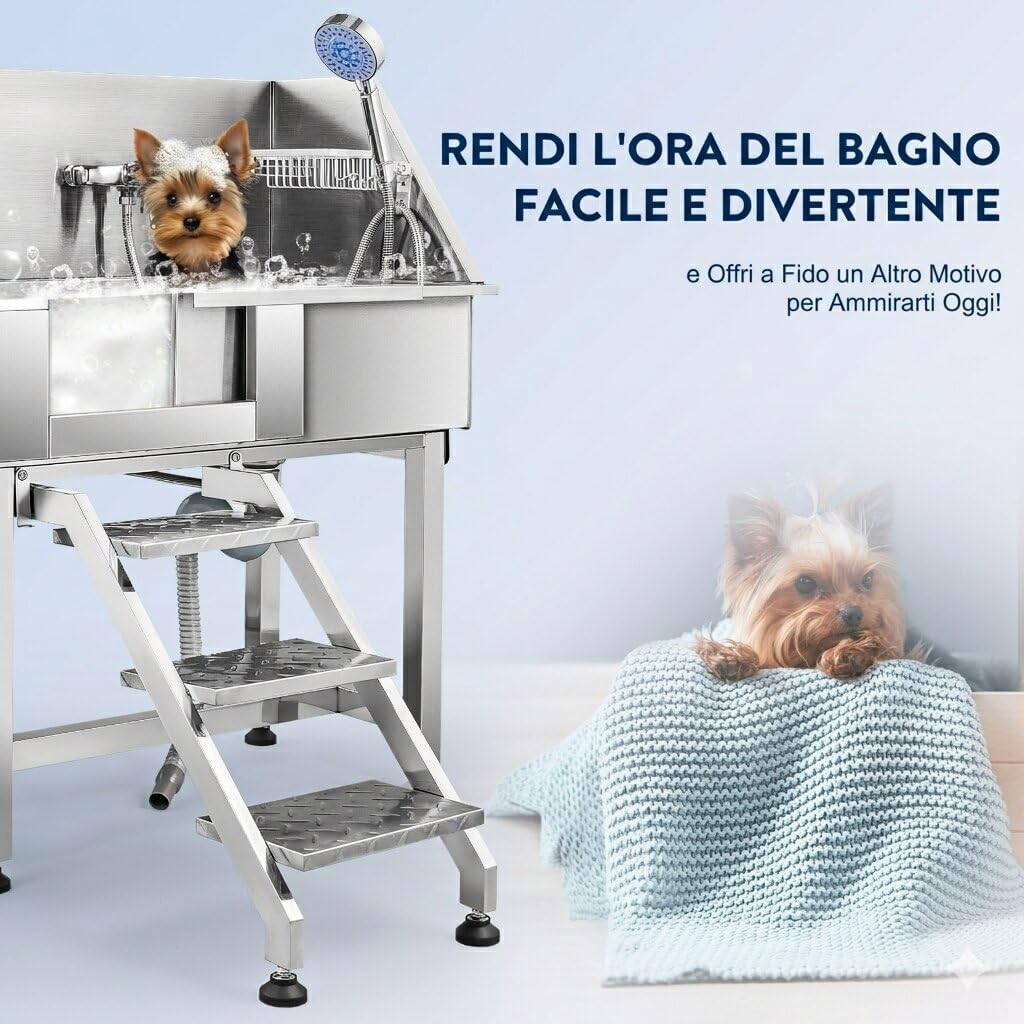 Detalle de CO-Z Vasca da Bagno per Cani Extra Elevata 86 cm – Toelettatura Professionale in Acciaio Inox