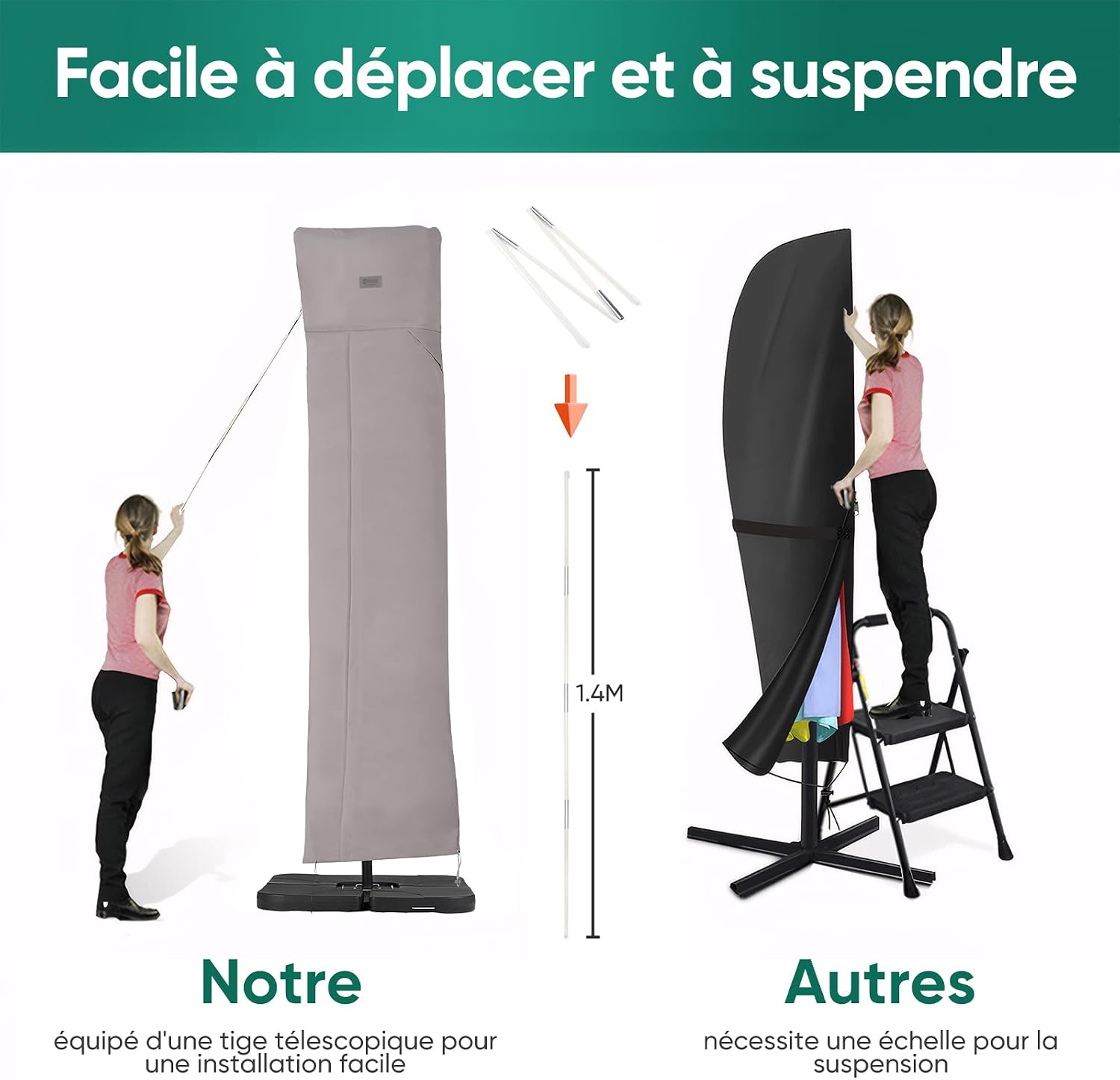 Thumbnail 4 de Sekey Housse Parasol 260x65cm 600D