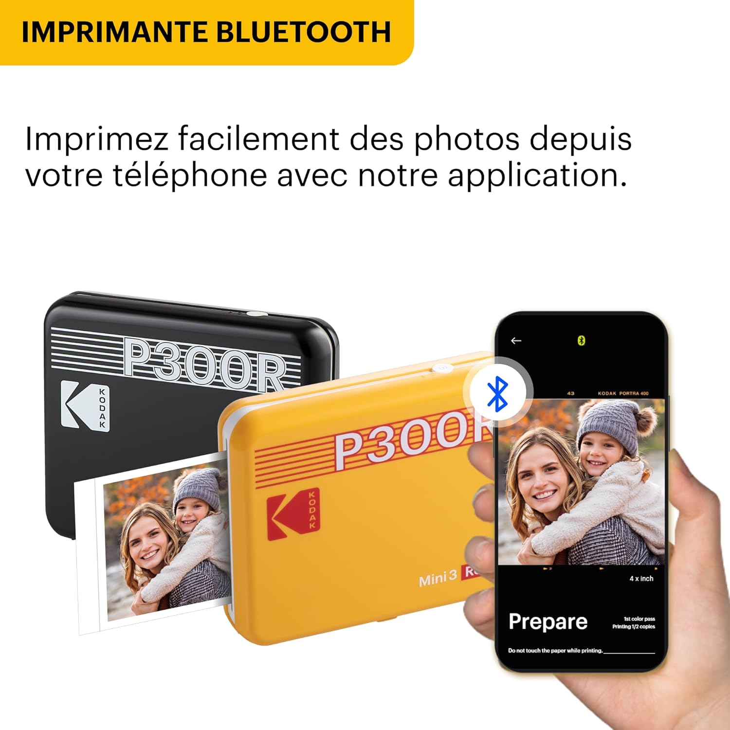 Thumbnail 2 de Kodak Mini 3 Retro 4PASS – Imprimante photo portable 7,6 x 7,6 cm (paquet avec 38 feuilles) – Blanc