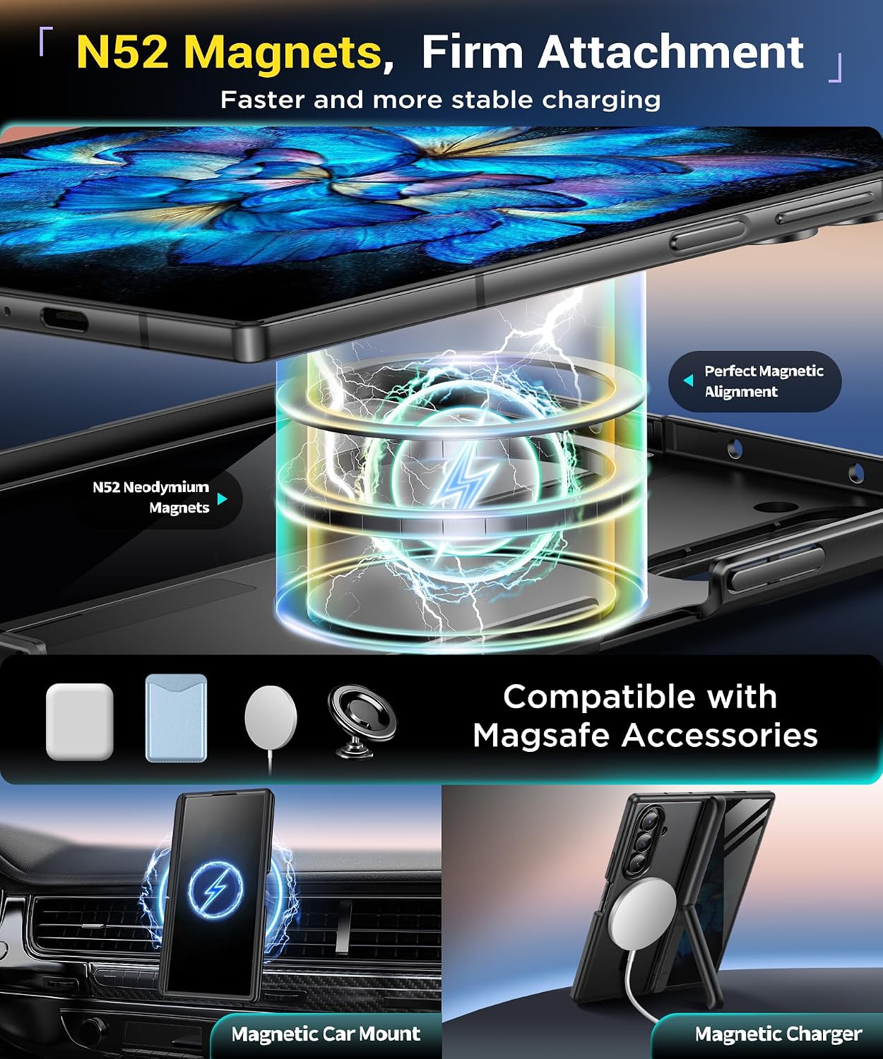 Detalle 2 de BERFY Samsung Galaxy Z Fold 7 privacy case with 2 kickstands