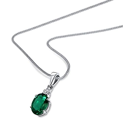 Detalle de MIORE Gold Necklaces for Women with Green Emerald Pendant in 9ct White Gold, 45 cm Curb Chain