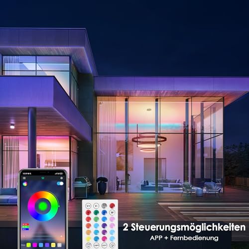 Detalle de HOVVIDA LED Strip 10M – RGB LED Streifen mit App, Fernbedienung, Musikmodus und Timing für Zuhause und Gewerbe
