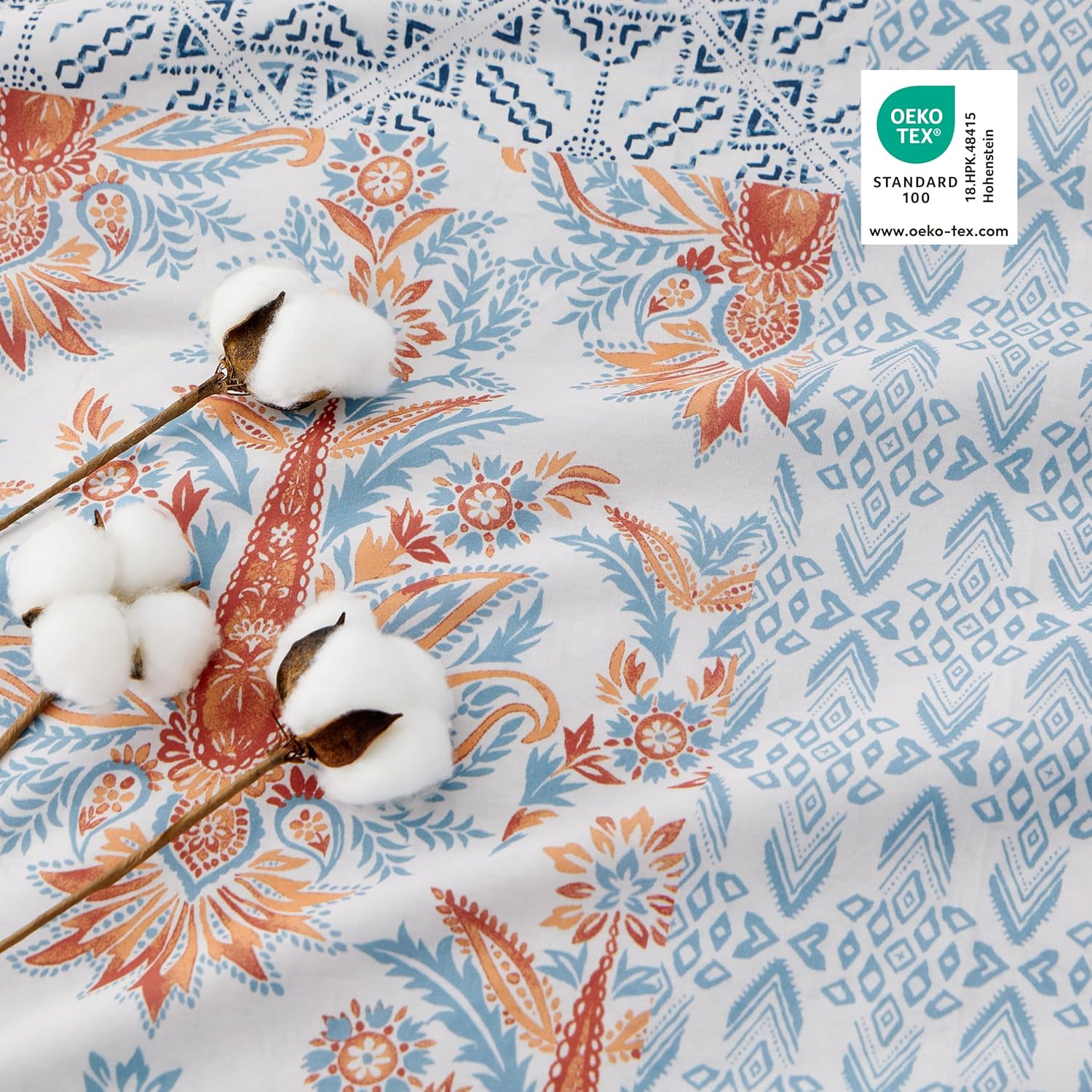 Thumbnail 2 de BEDSURE Bettwäsche 200x200 Baumwolle – Wendebettwäsche Blau Boho, 3-teilig (1x Bettbezug 200x200, 2x Kissenbezüge 80x80) mit Reißverschluss