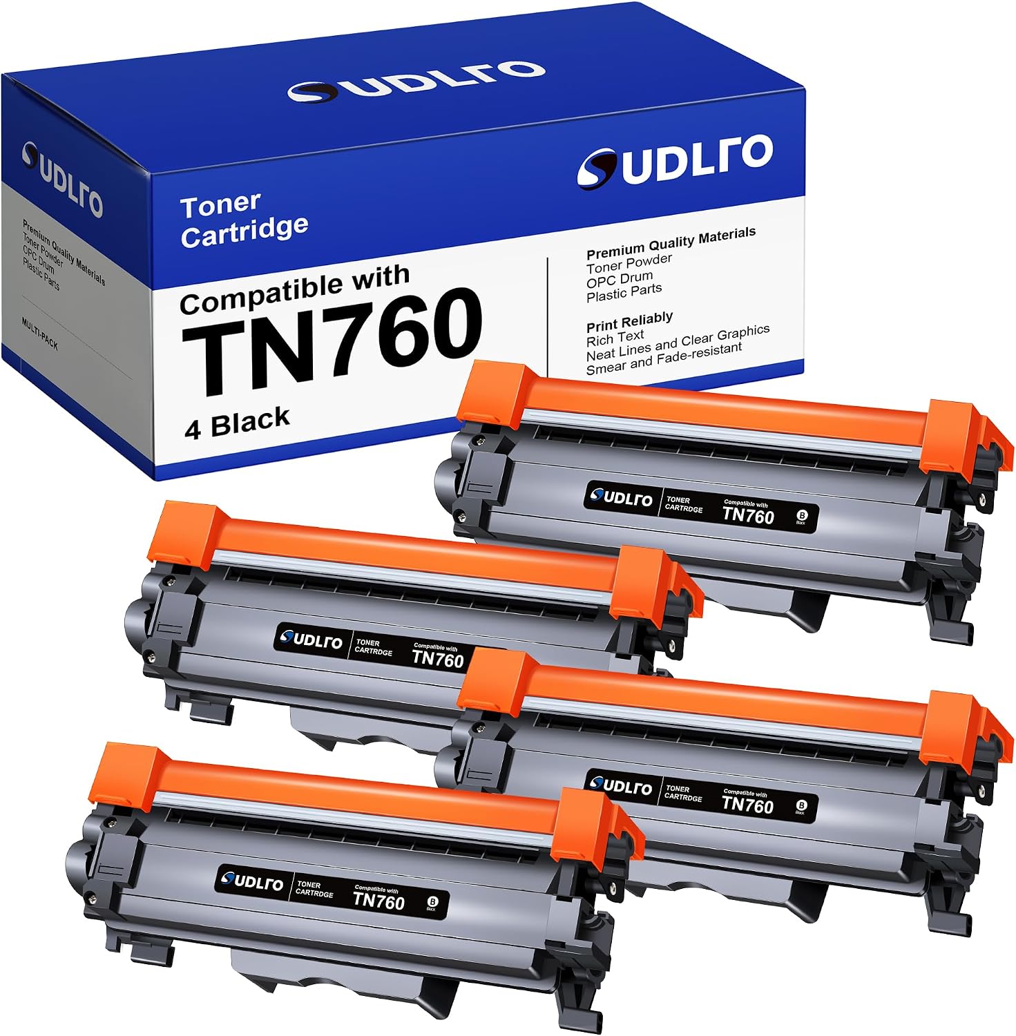 Detalle de SUDLTO TN760 Toner Cartridges, 4 Black, TN-730/TN-760 Compatible