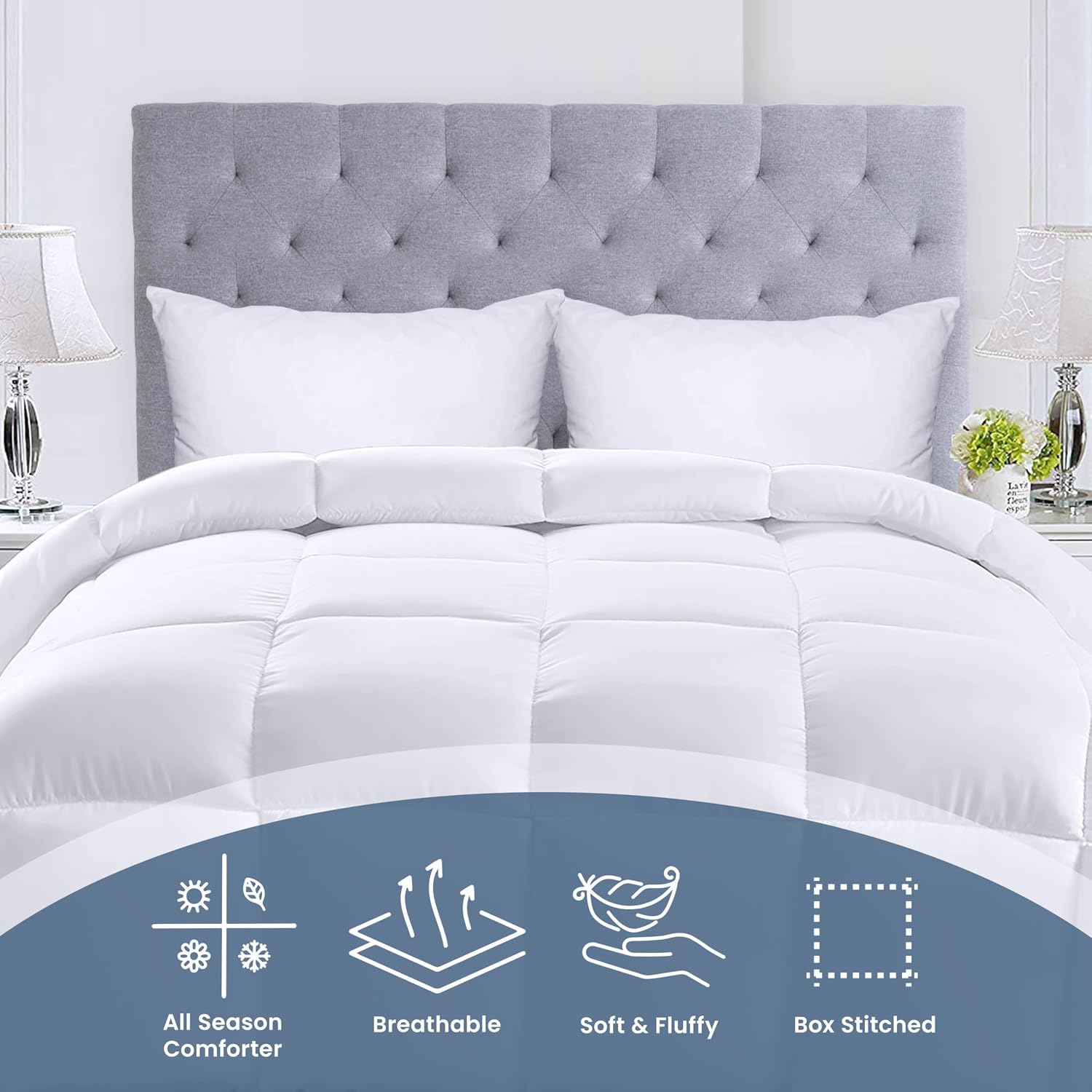 Detalle 2 de Utopia Bedding Duvet Insert, Queen 88 x 88 Inches, White, Down Alternative
