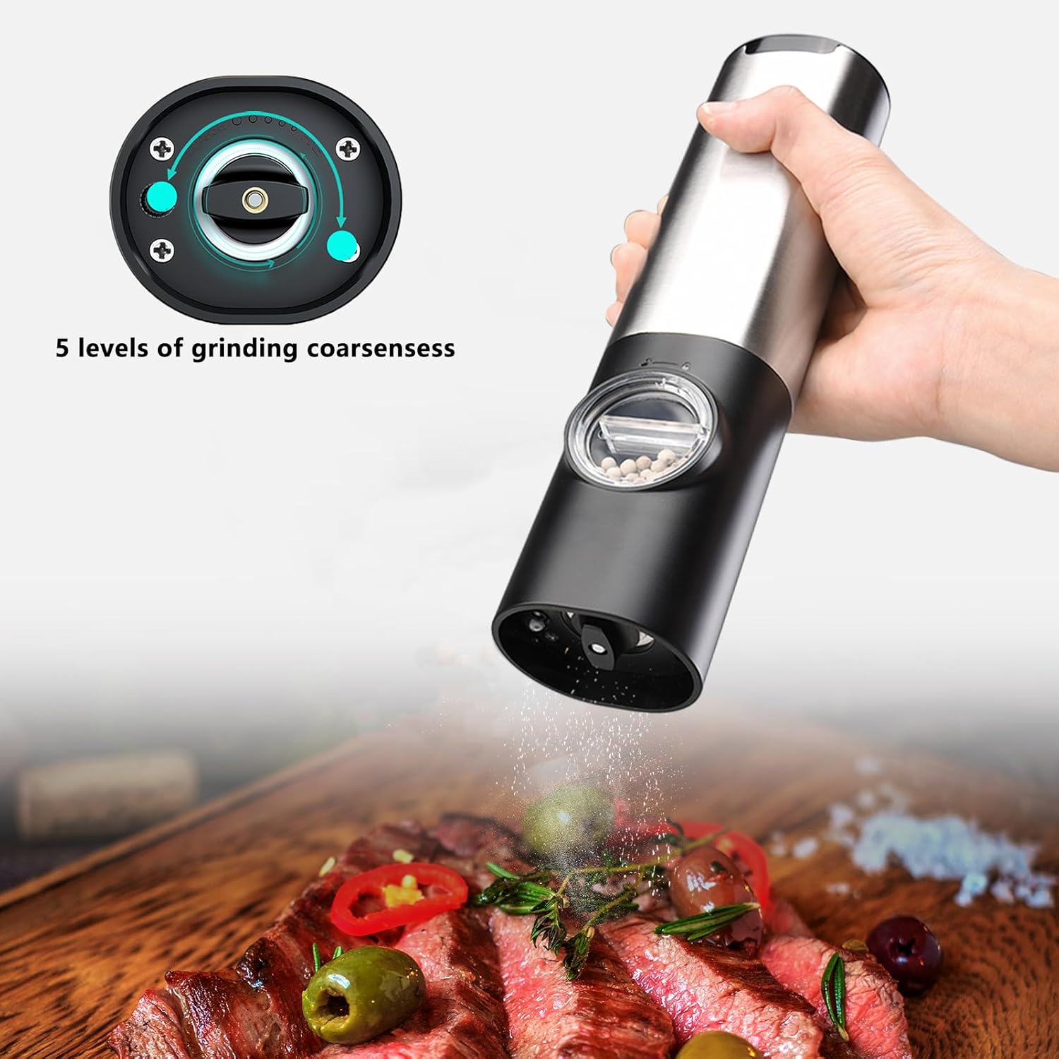 Thumbnail 1 de IraXpro Electric Salt & Pepper Grinder Set with Rechargeable Base