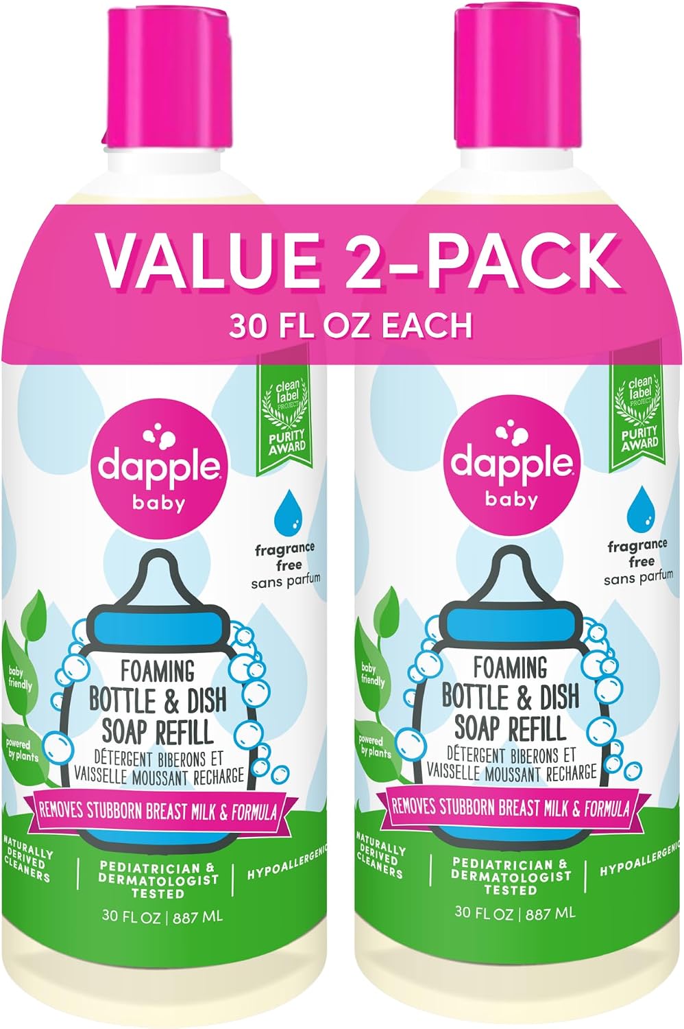 Detalle de Dapple Baby 10811106030108 Fragrance-Free Foaming Bottle Soap Refill, 30 fl oz (2-Pack)
