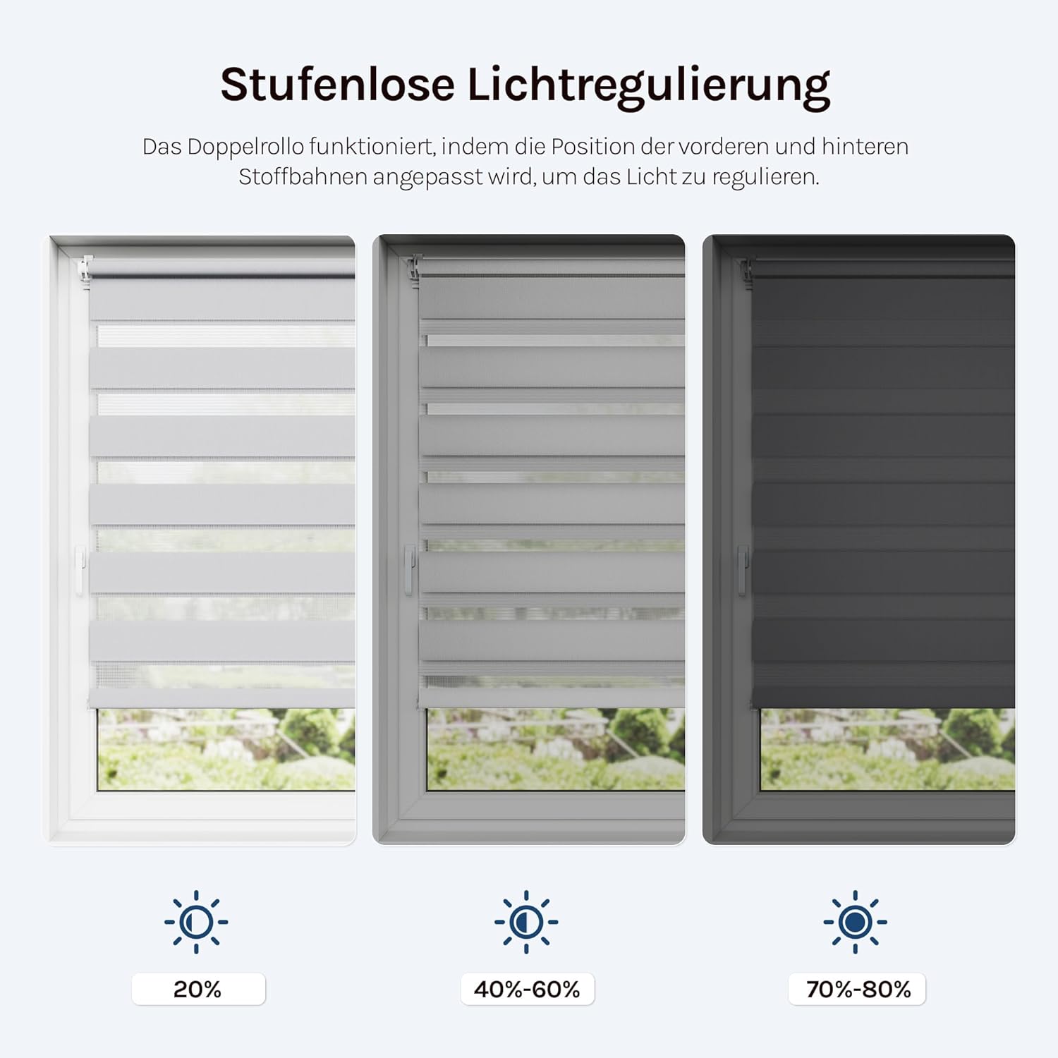 Thumbnail 2 de WOLTU Doppelrollo Klemmfix ohne Bohren Grau – Zebra-Rollo für innen, B120 x H150 cm