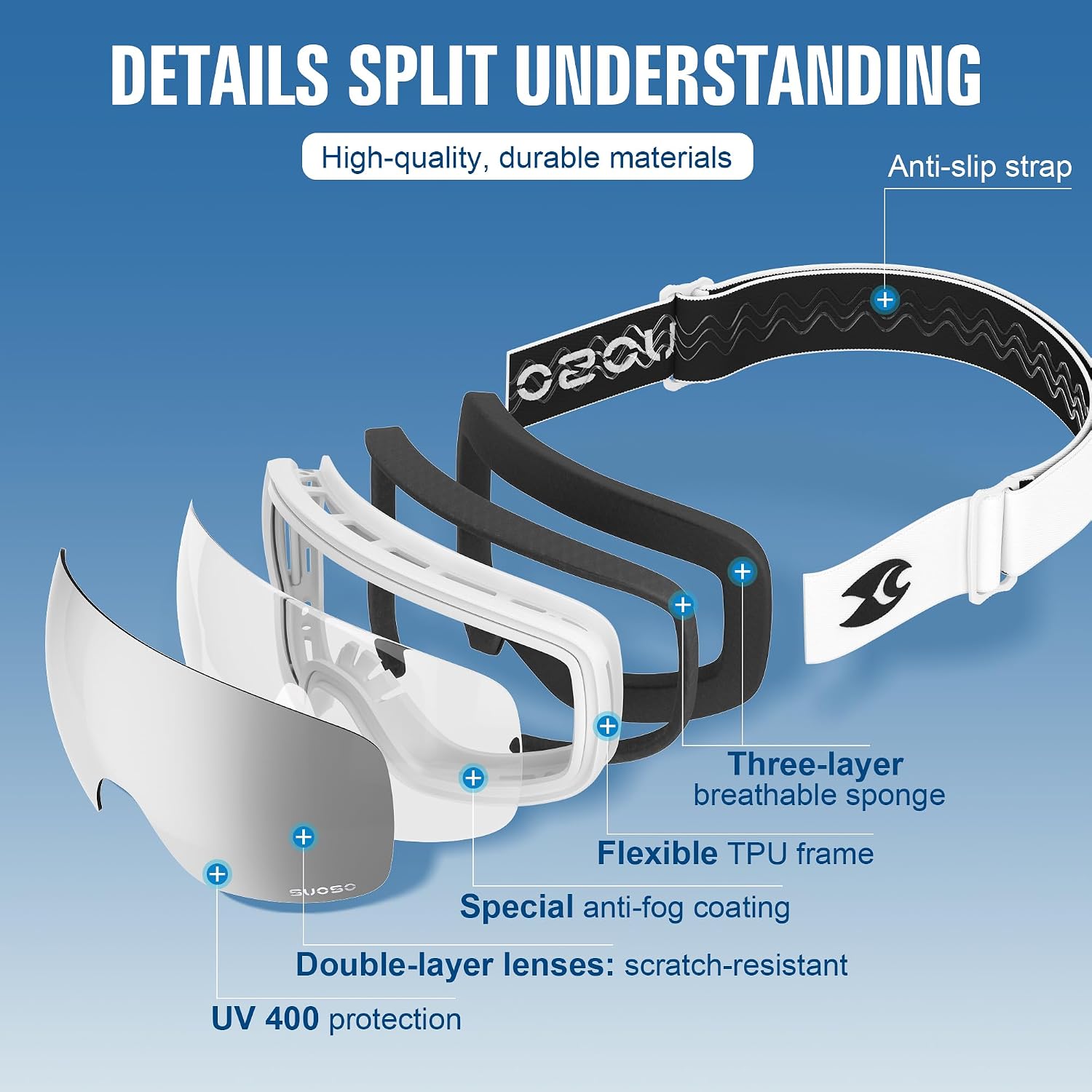 Detalle 2 de Suoso Ski Goggles Anti Fog UV400 99.99%