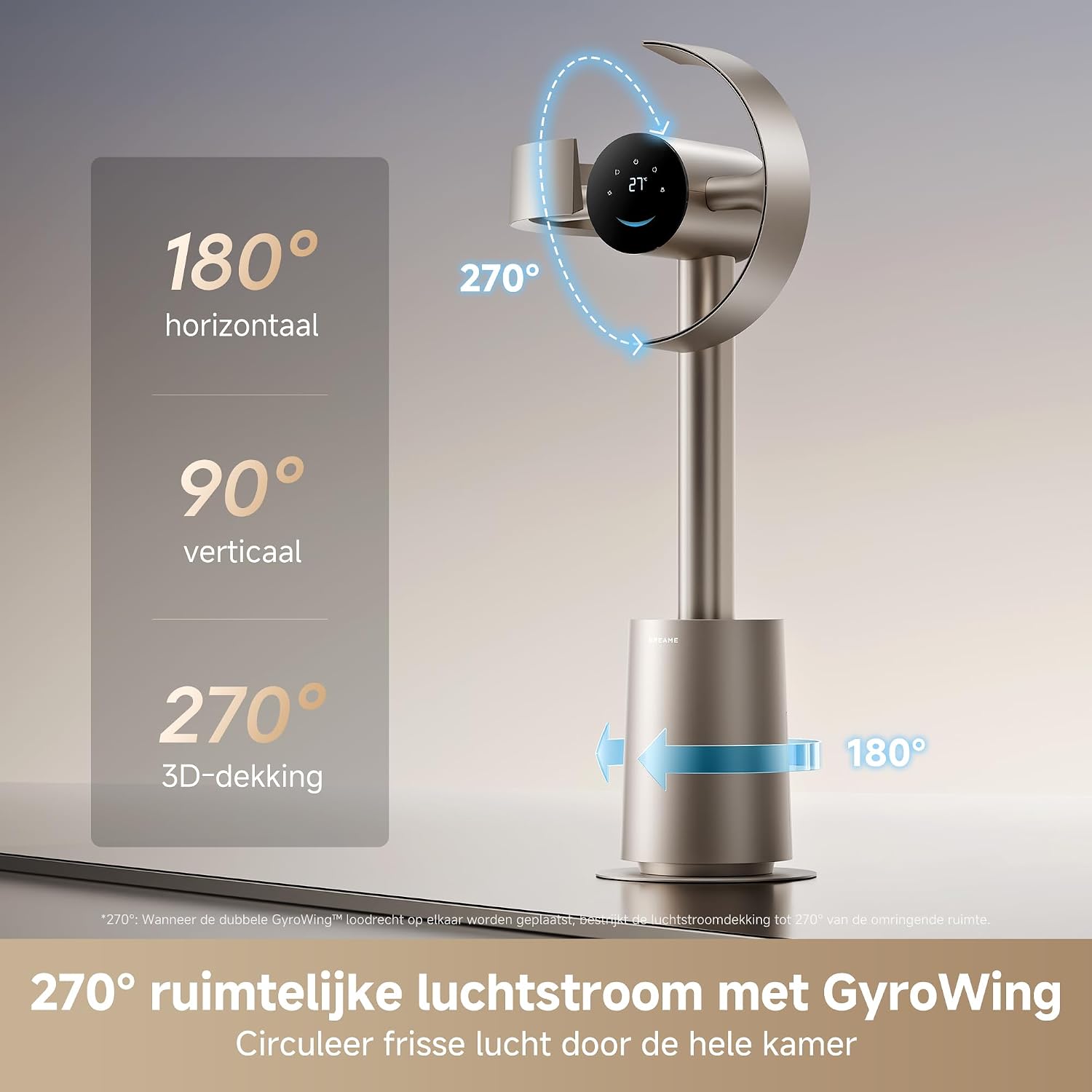 Detalle de Dreame MF10 bladloze vloerventilator met 270° luchtstroom en wasbaar filter