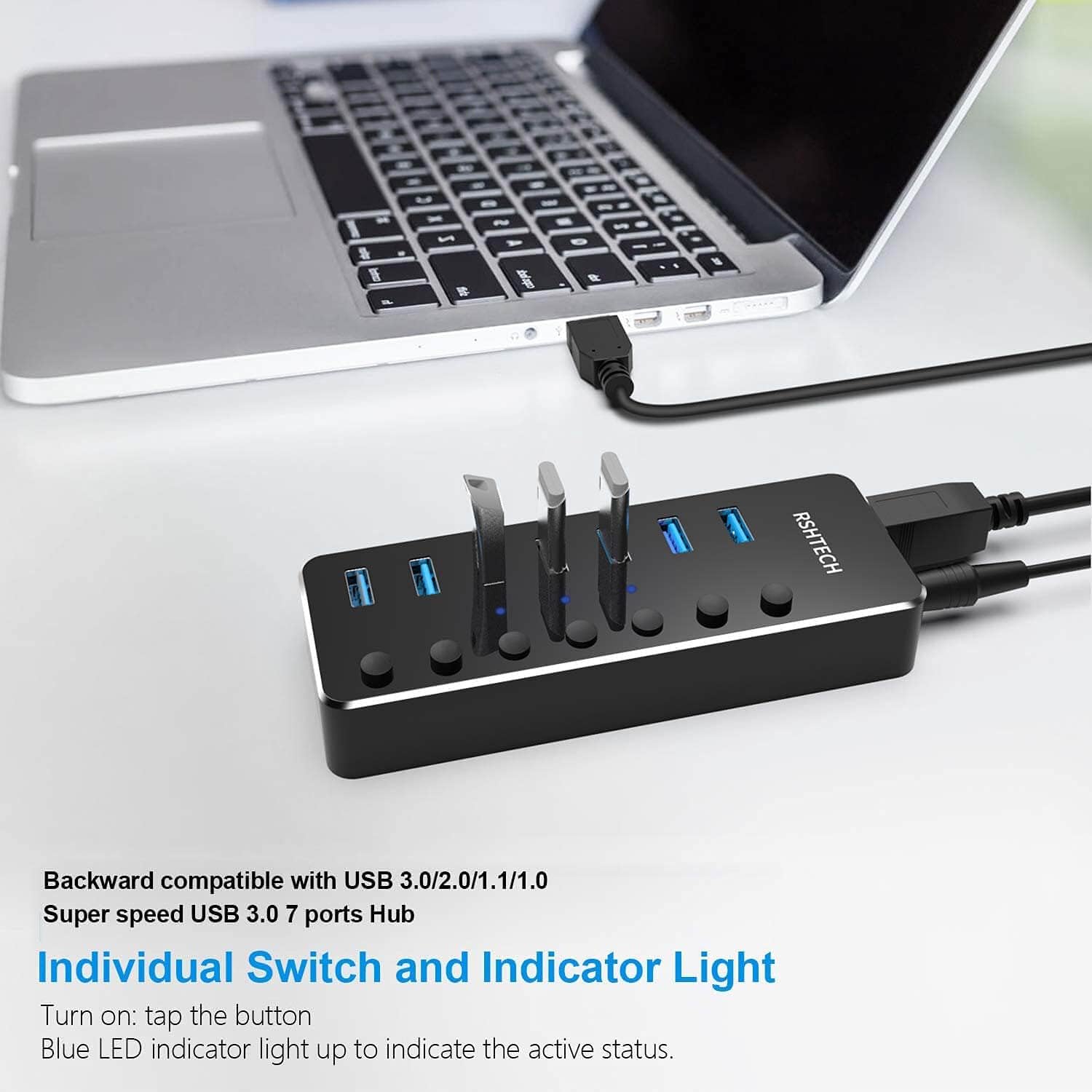 Detalle 2 de RSHTECH RSH-518 7‑port USB 3.0 Hub