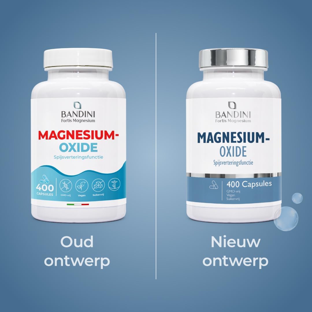 Detalle 2 de Bandini Magnesiumoxide, 400 capsules met 400 mg elementair magnesium, vegan
