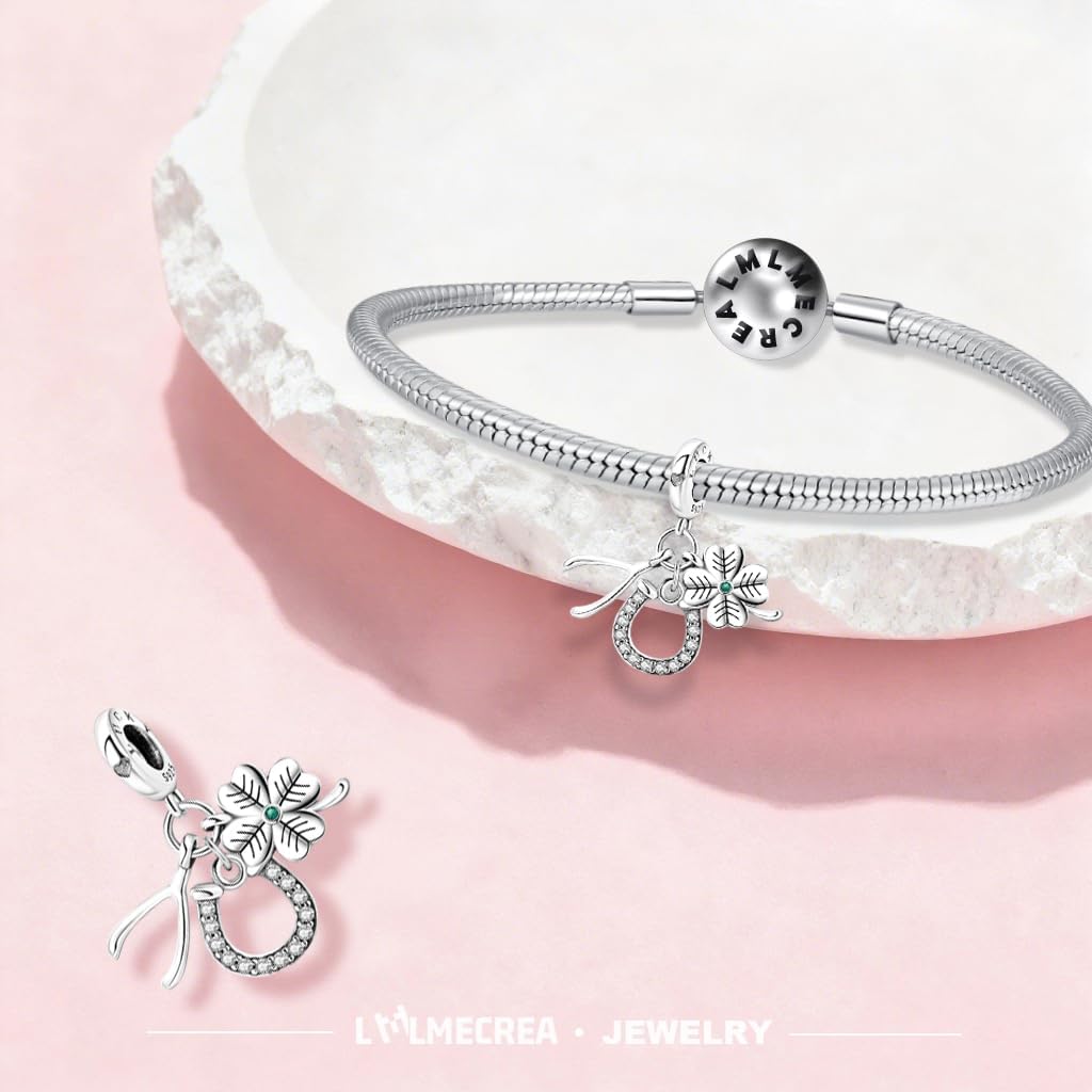 Detalle de LMLMECREA Charm Anhänger 925 Sterling Silber – Kleeblatt Glücksbringer als dominiertes Armband-Accessoire