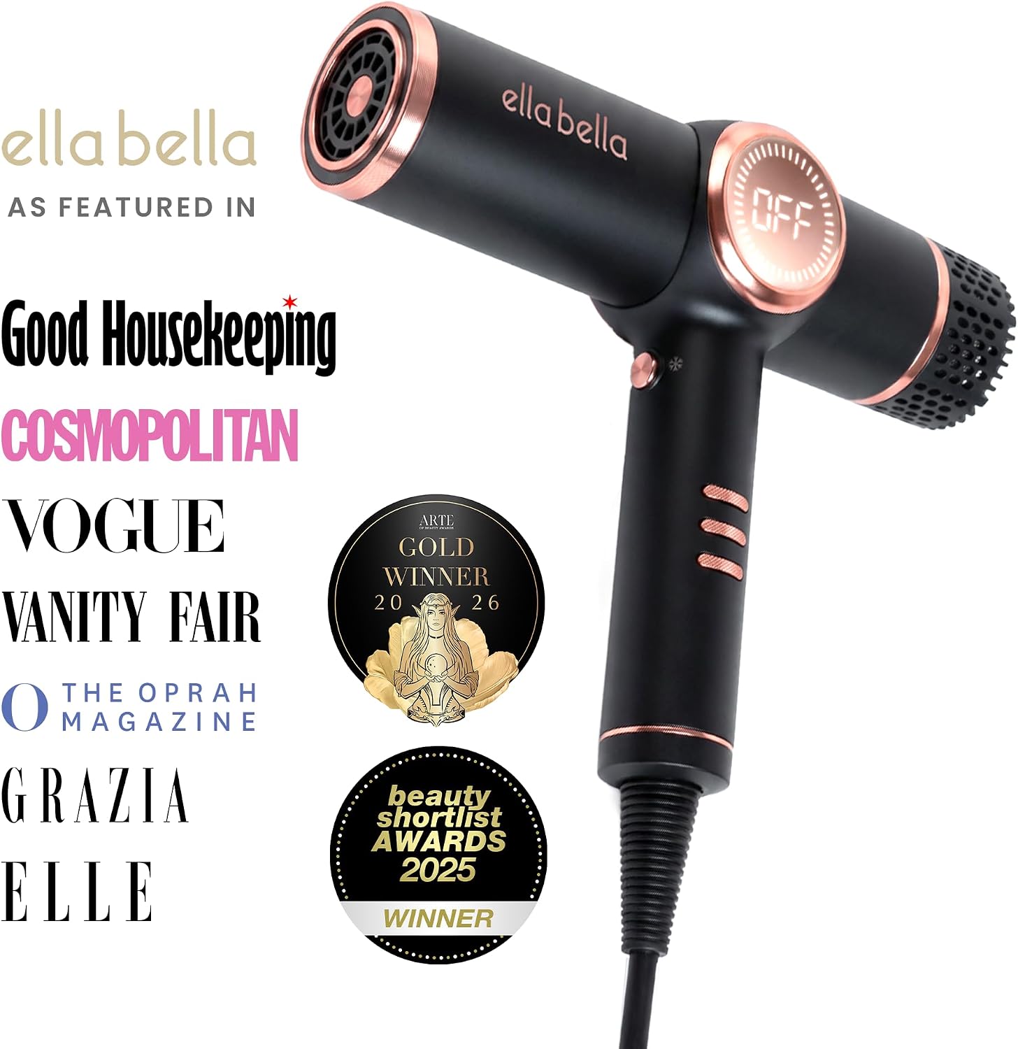 Detalle de ELLA BELLA KR-F07 Ionic Hair Dryer with Diffuser and Magnetic Nozzles
