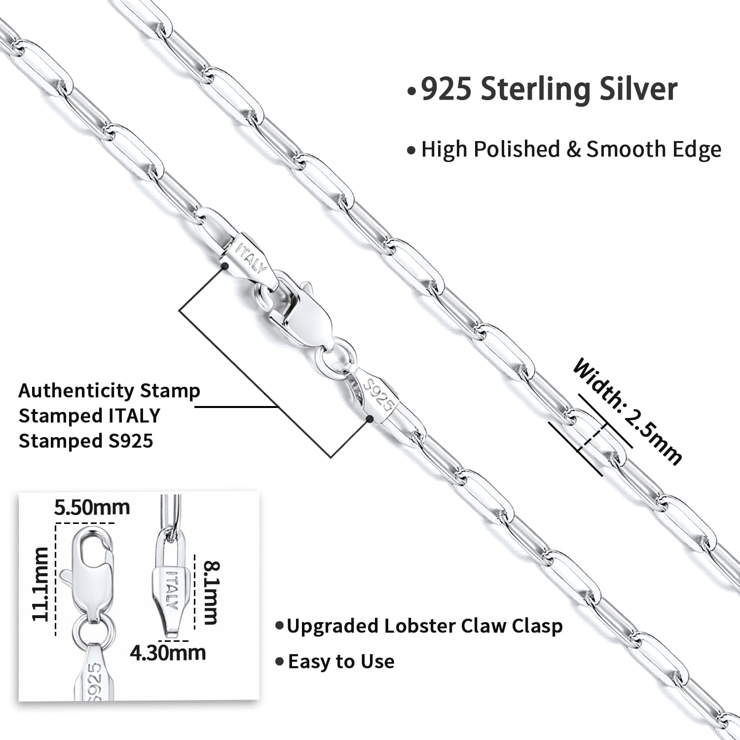 Detalle de Jewlpire Paperclip Chain Necklace in 925 Sterling Silver