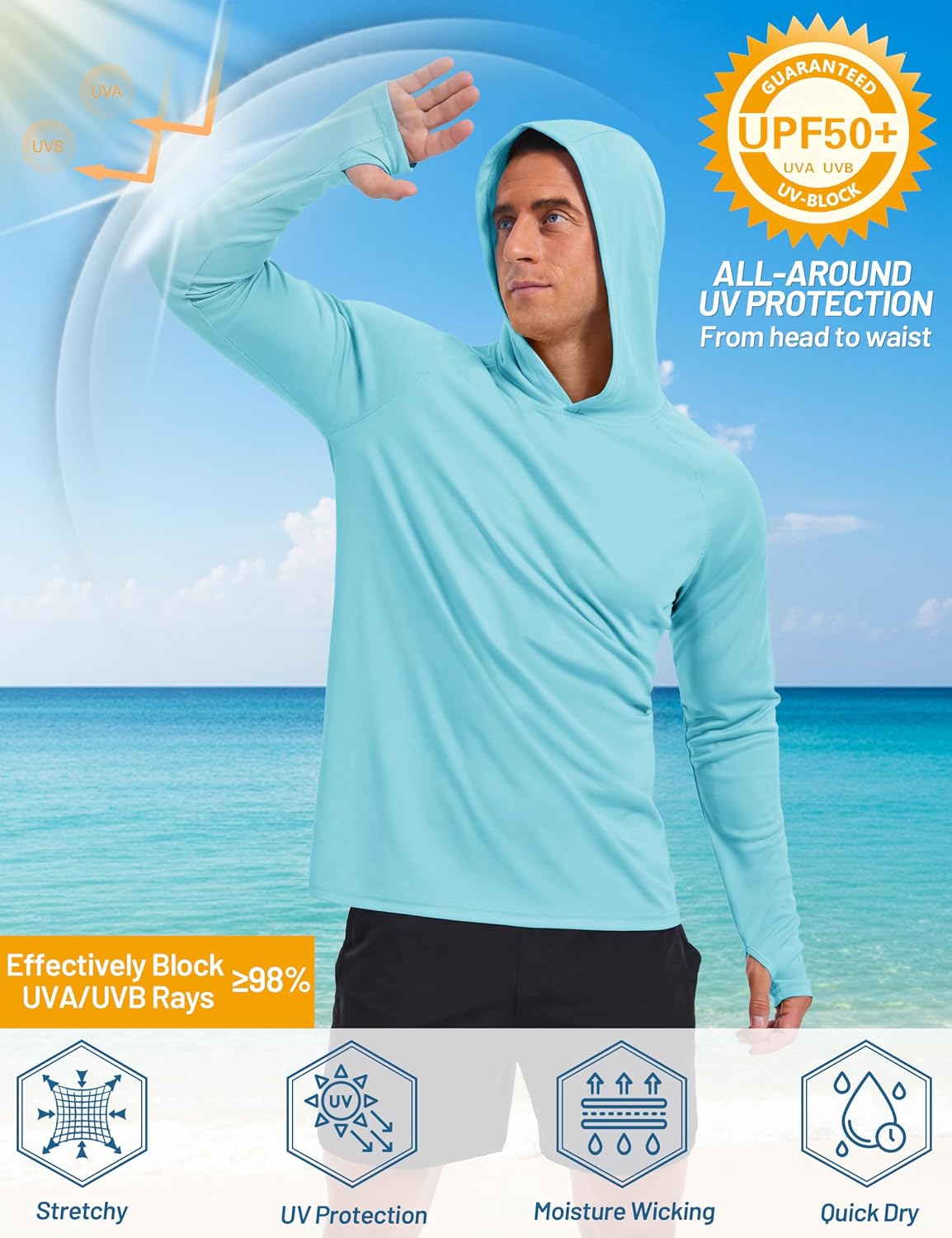 Detalle de TACVASEN UPF 50+ hoodie long sleeve