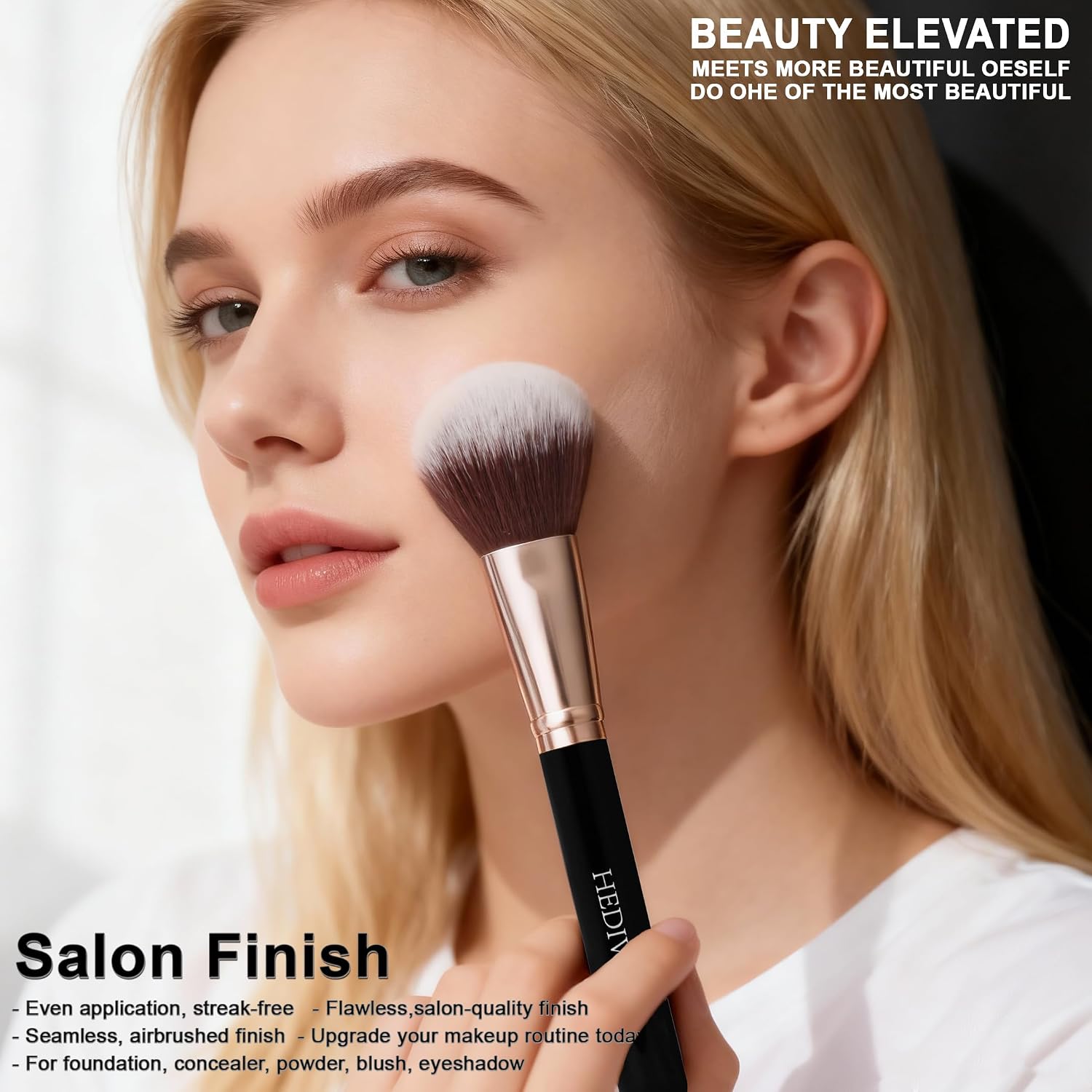 Thumbnail 4 de HEDIVIA Black 14-Piece Makeup Brushes Set (Synthetic Foundation, Concealer, Powder, Blush, Eyeshadow) + Powder Puffs & Dual-Ended Mask Applicator