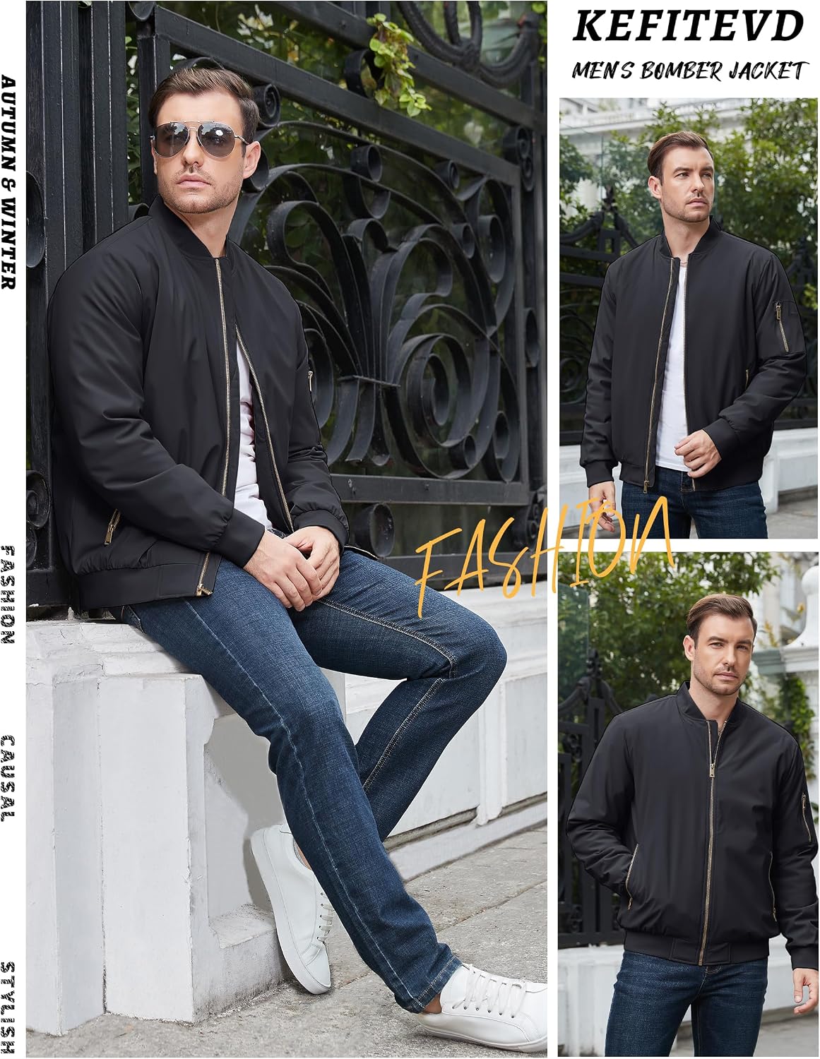 Thumbnail 6 de KEFITEVD Herrenjacke Bomberjacke warm