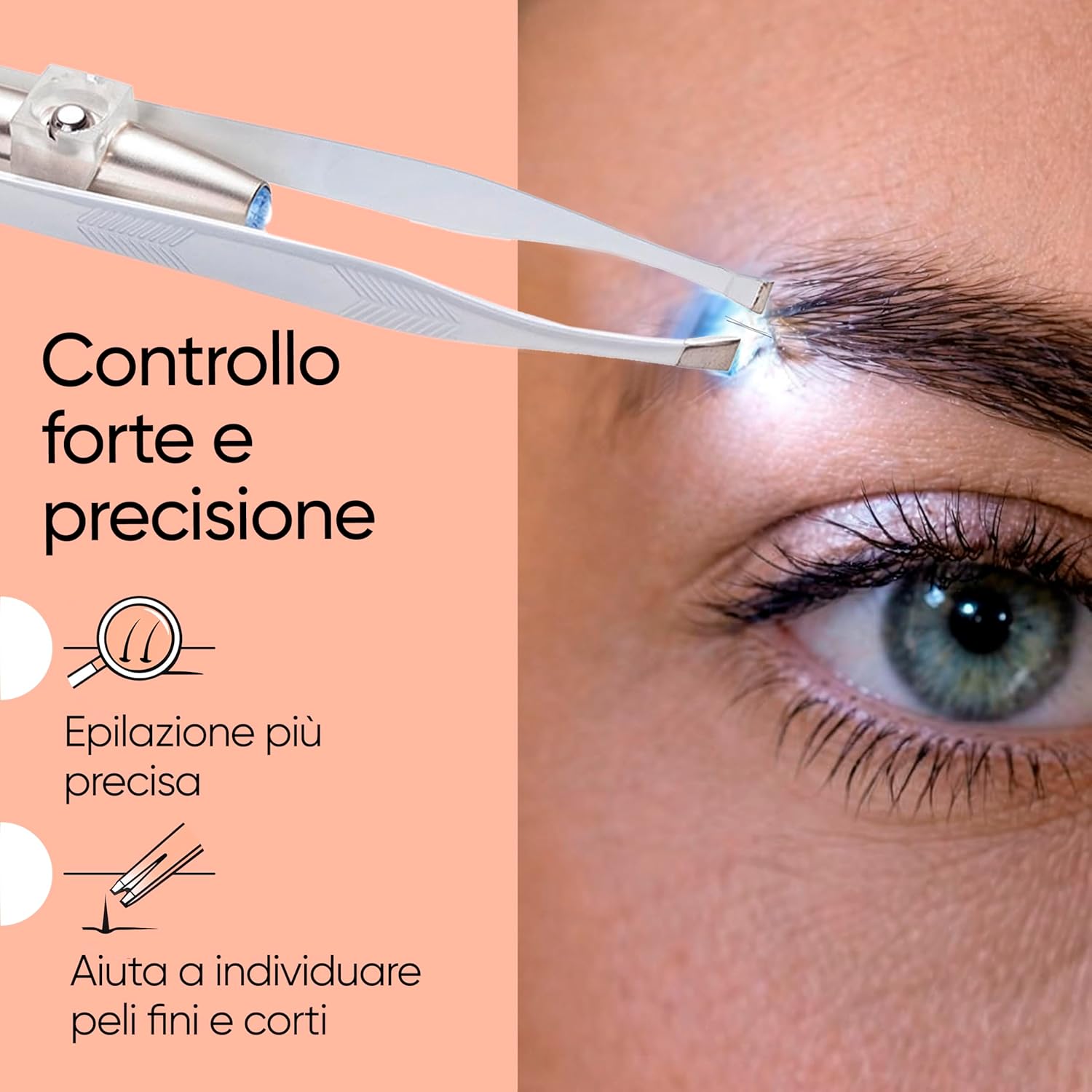 Thumbnail 3 de Sensica Pinzette Sopracciglia con Luce LED Professionali e punta obliqua in acciaio inox
