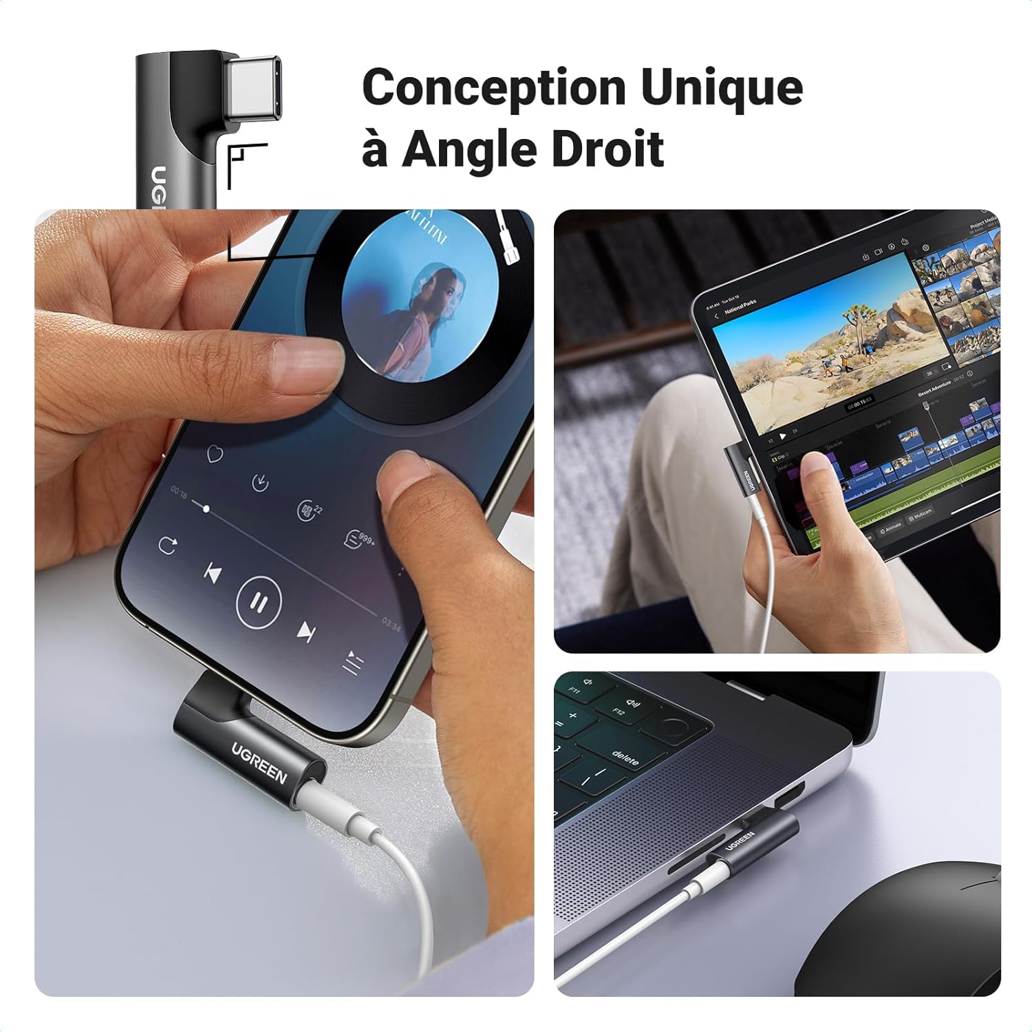 Thumbnail 6 de UGREEN Adaptateur USB C vers Jack 3,5 mm TRRS coudé 90° – Hi‑Fi, Plug & Play