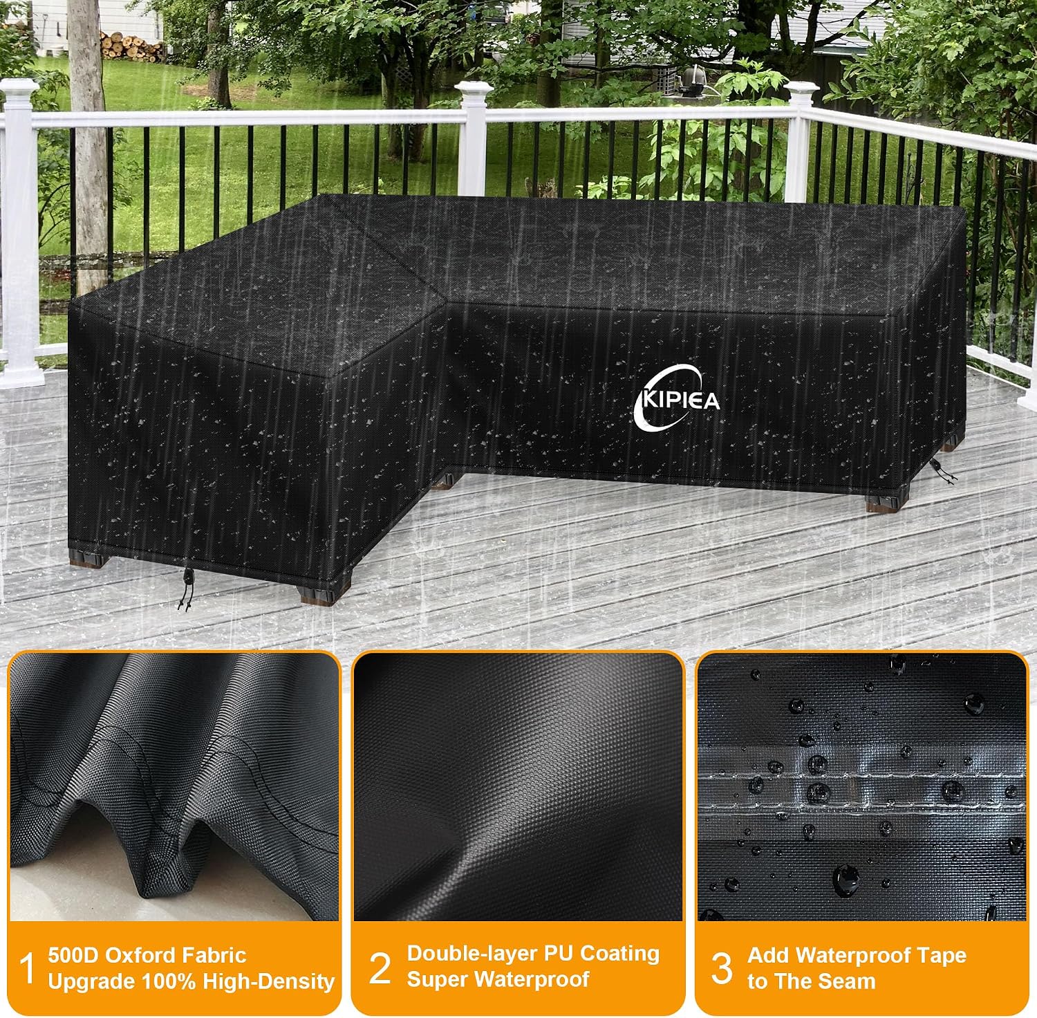 Thumbnail 6 de Kipiea L-Shaped Garden Furniture Covers: Waterproof 500D Oxford, Windproof, UV-Resistant (Left Side, 229x305x85x78cm)