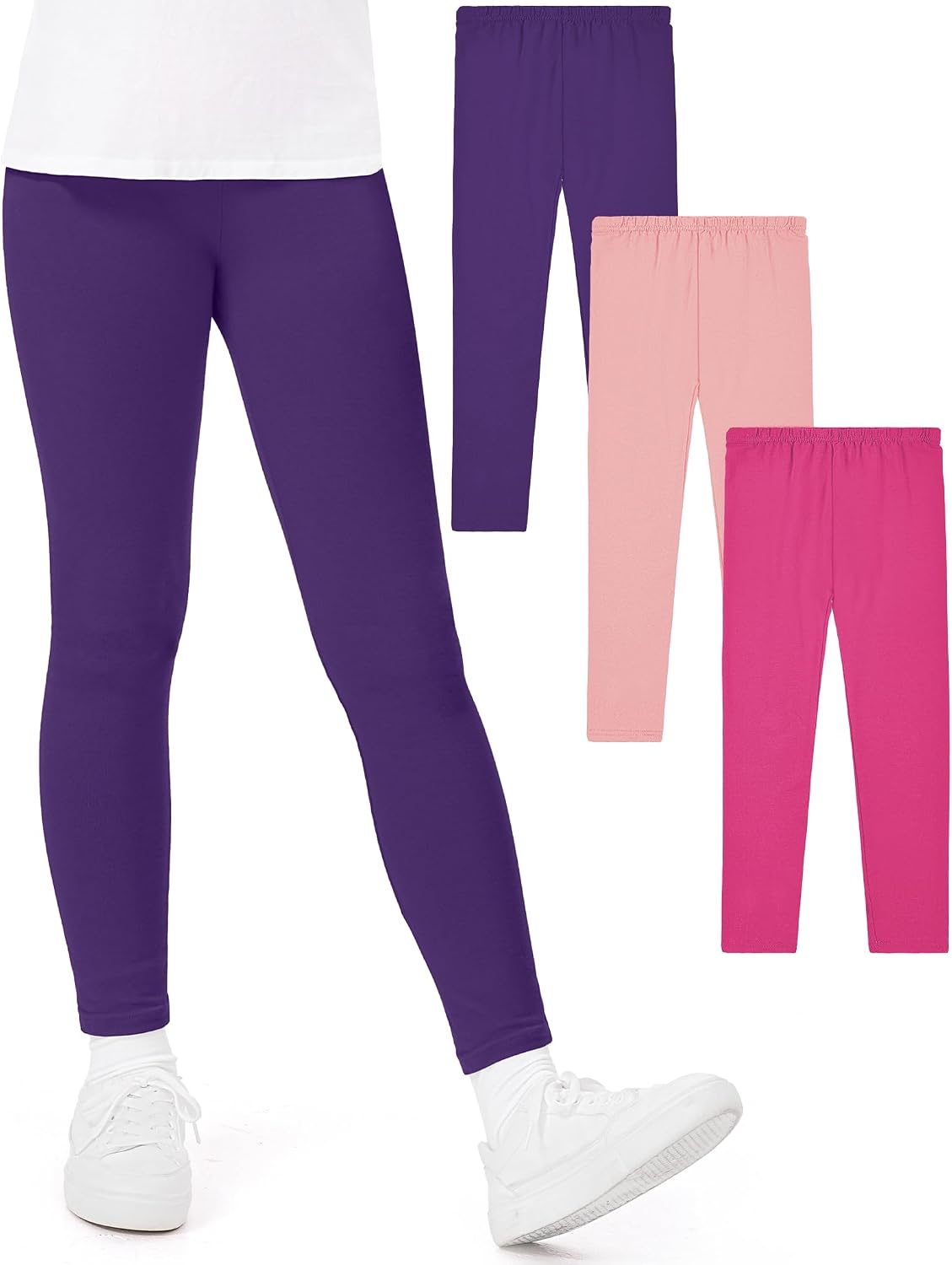 Detalle de KEREDA 3er-Pack Leggings für Mädchen – Sporthose aus Baumwolle mit Elasthan (Lang)