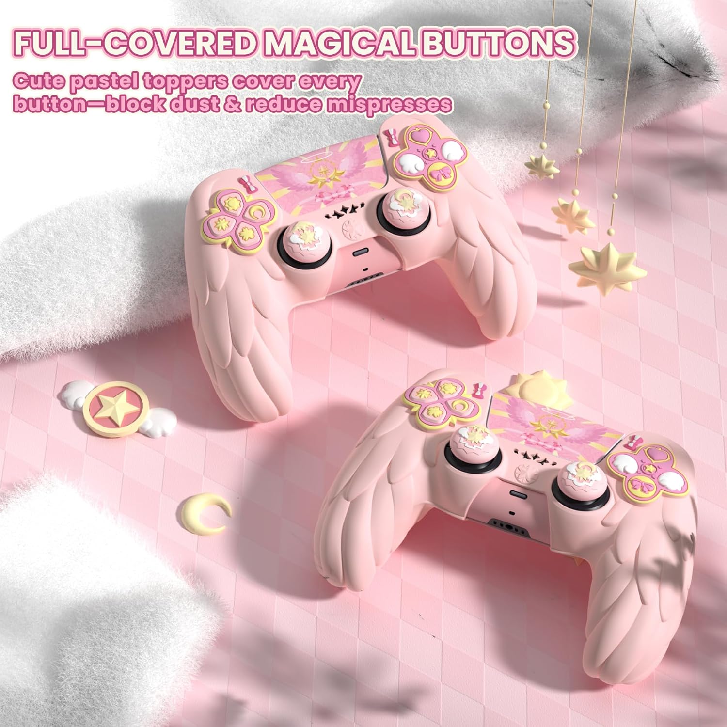 Detalle de PlayVital Magic Wings Protective Silicone Cover Skin for PS5 Controller (Pink)