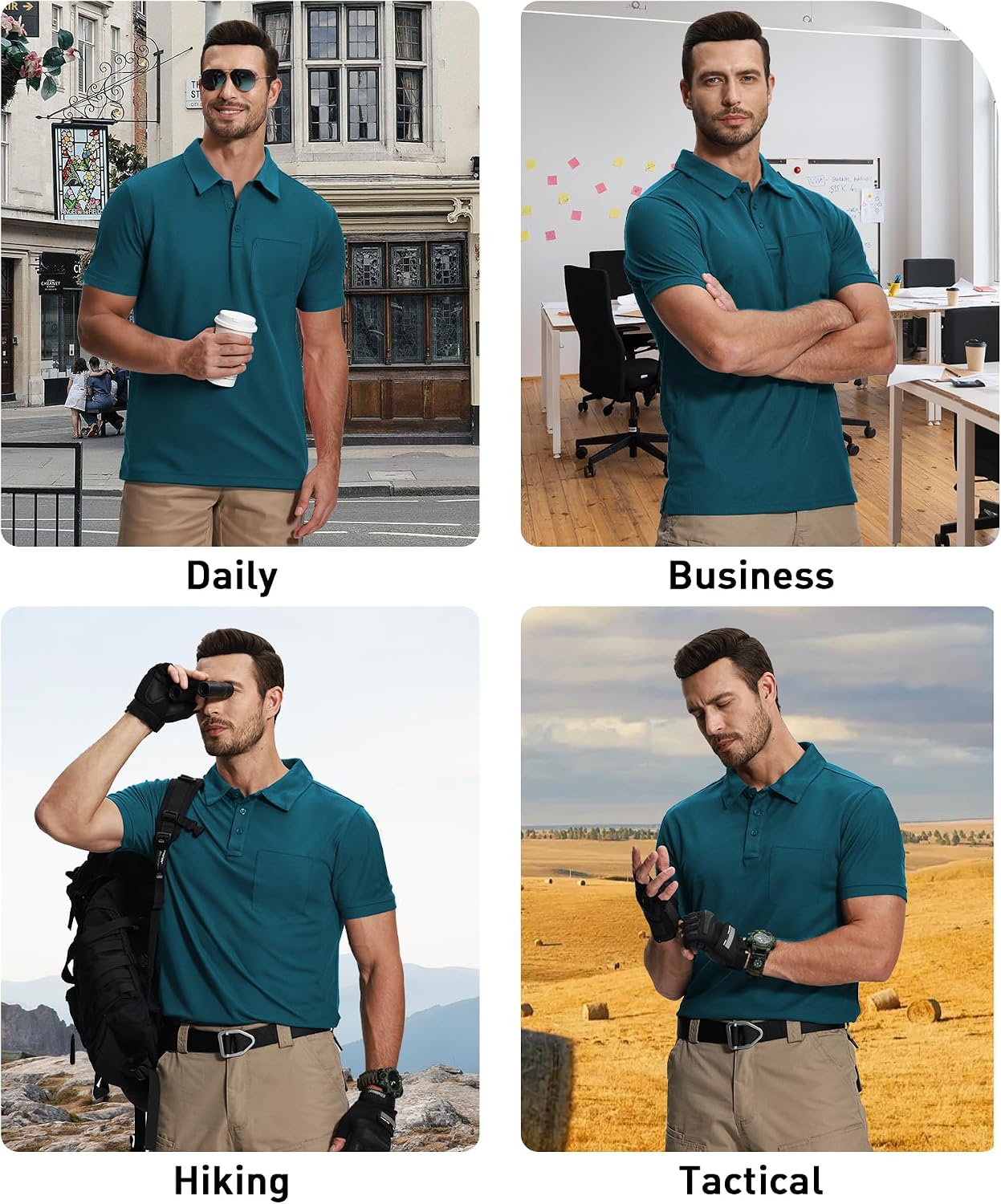 Detalle de SCODI 7 Pack Polo Shirts for Men with Pocket: Moisture-Wicking, UPF50+ Golf Polos