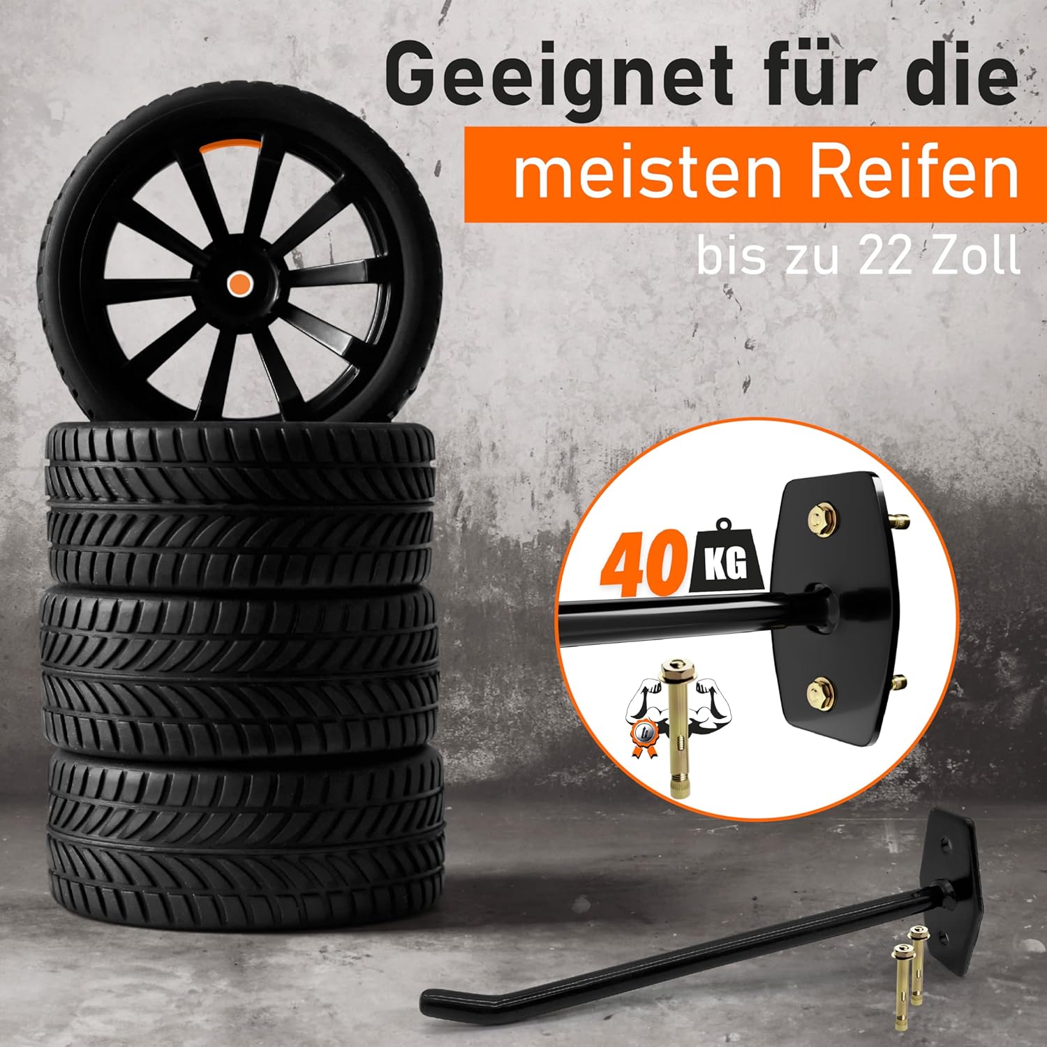 Detalle de Upgrade4cars Reifen Wandhalterung für 8 Felgen – Wandhalterung Set inkl. Schrauben & Dübel
