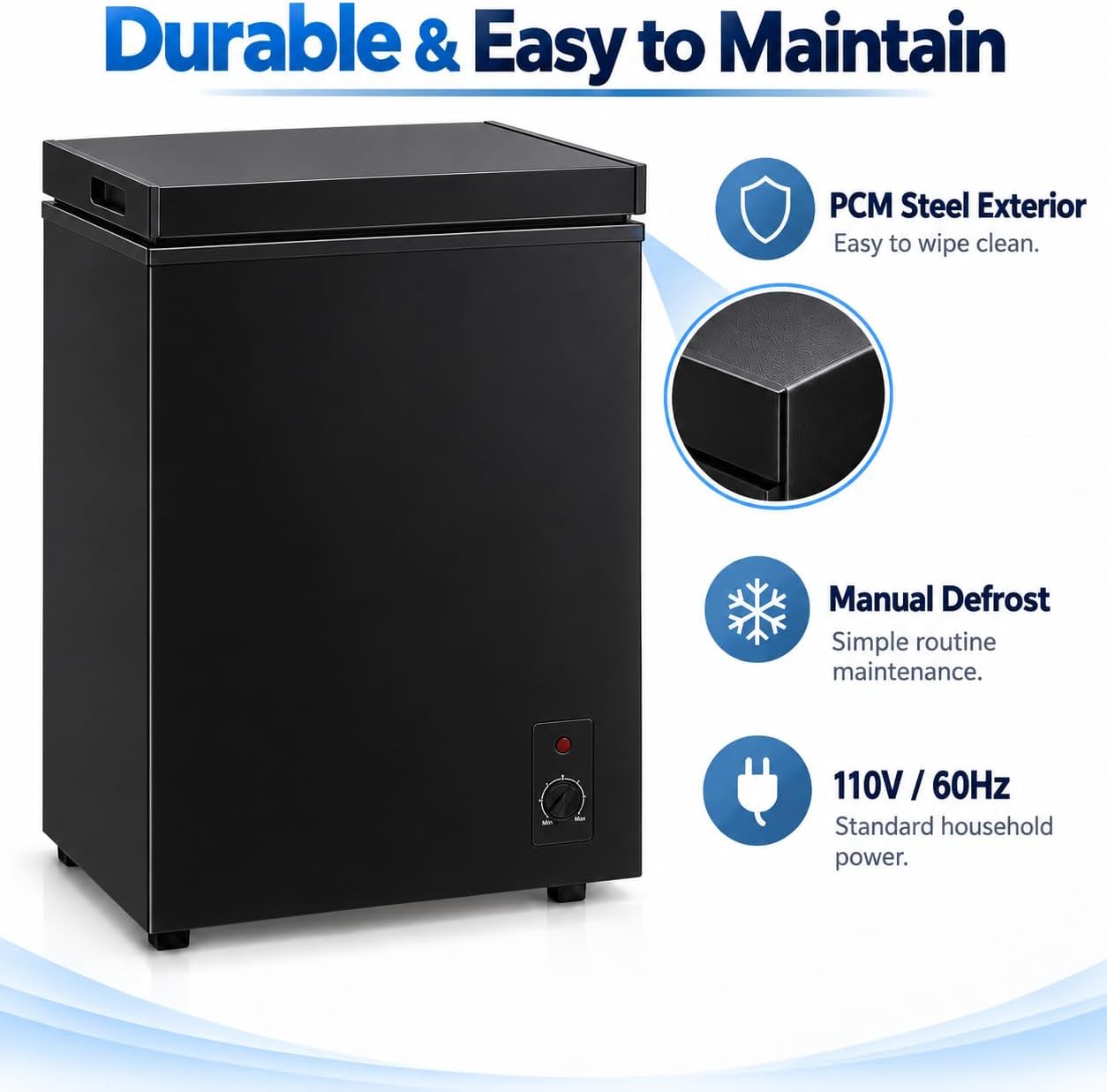 Detalle 2 de LOUDKIT FLG-7.0-BLACK Chest Freezer, 7.0 cu.ft., 7-Level Thermostat