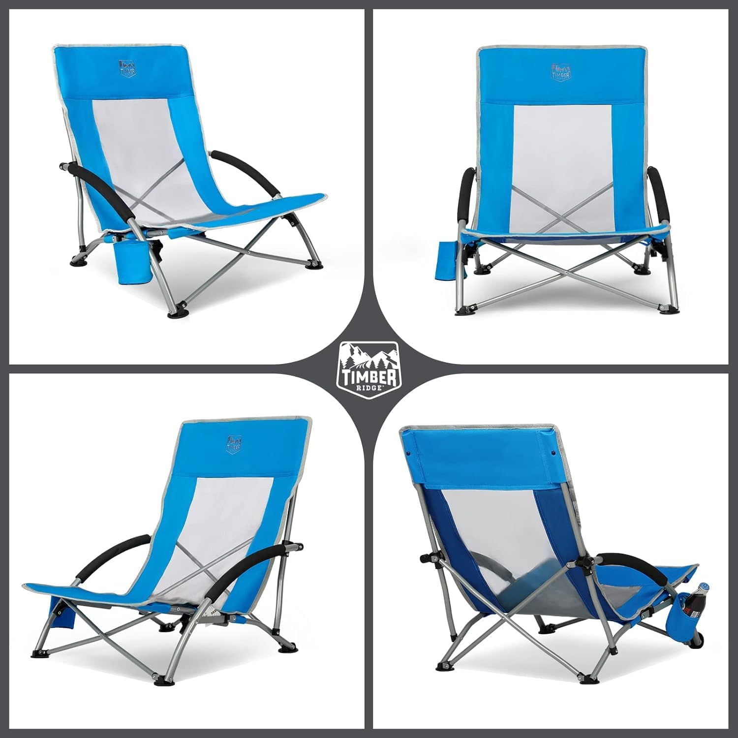Thumbnail 5 de TIMBER RIDGE Low Beach Chair Set of 2: Folding Lightweight Camping Chairs with Mesh Back and Cup Holder