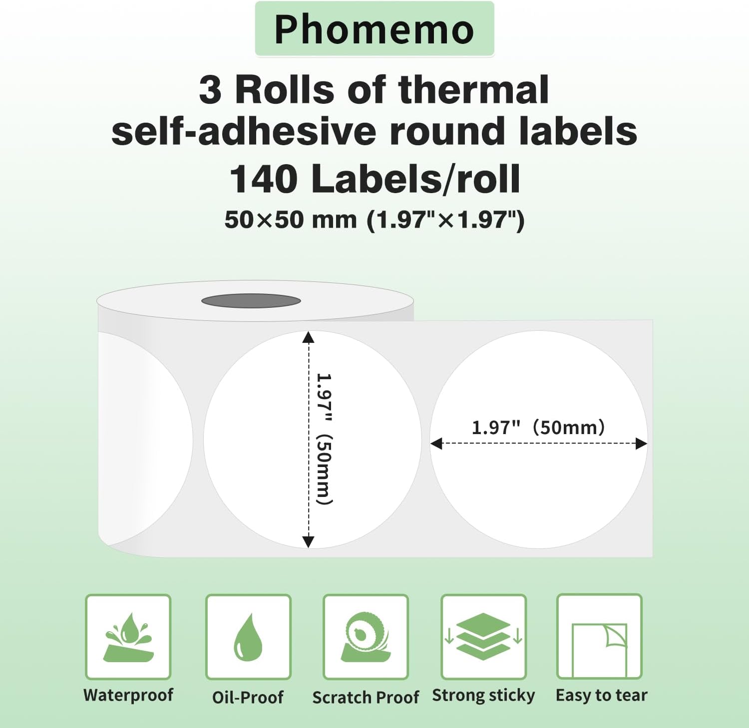 Detalle de Phomemo M110: 3 rotoli di etichette termiche rotonde 50×50 mm (compatibili con M110/M120/M220/M221 e altri)