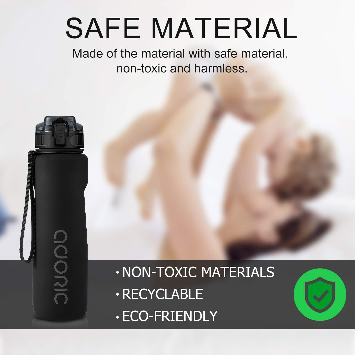 Thumbnail 6 de ADORIC Sports Water Bottle 1L (Black) – BPA-free Tritan, leak-proof flip top with filter