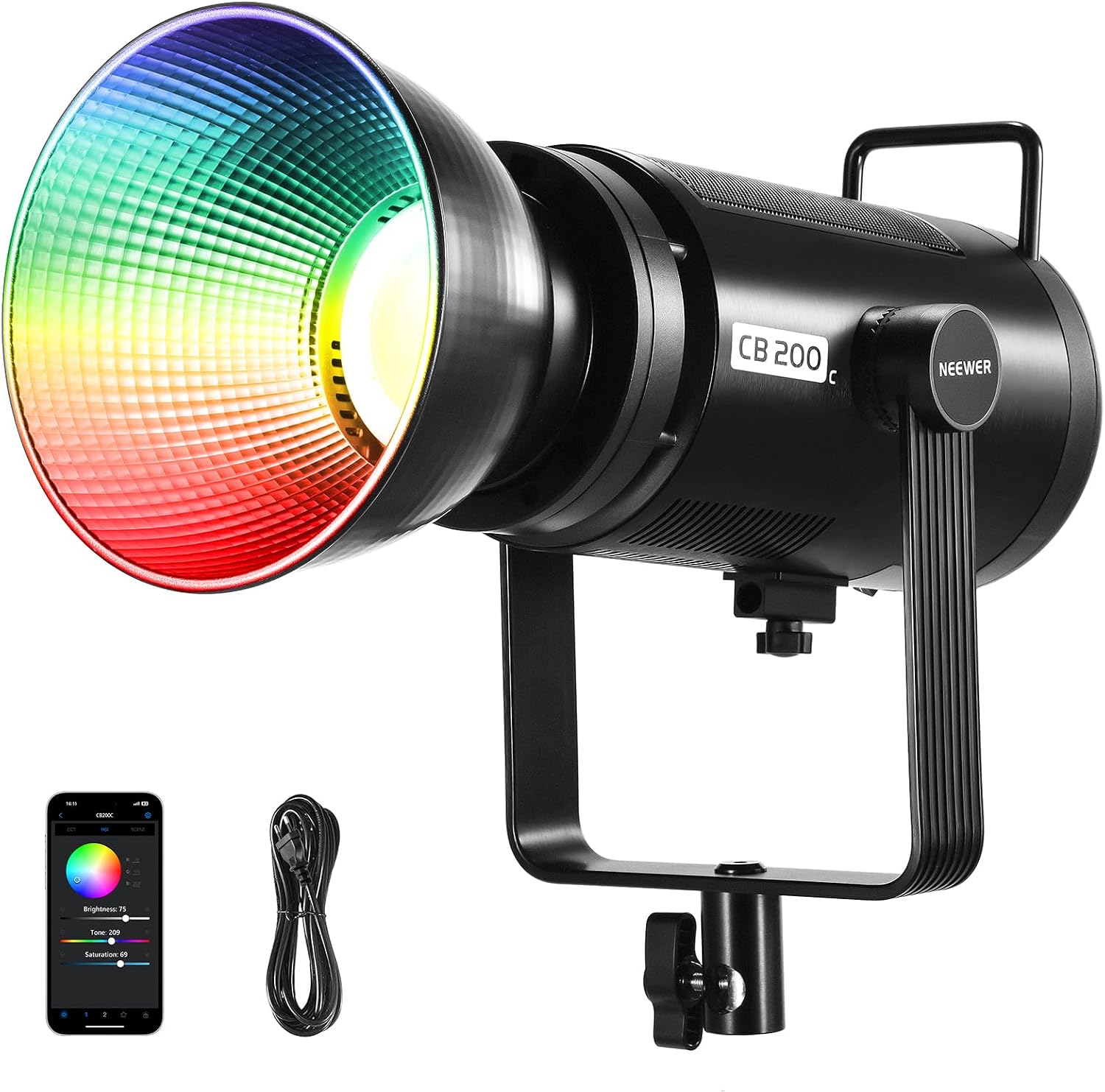 Detalle de NEEWER CB200C 200W RGBWW COB LED Video Licht – Leises Dauerlicht mit APP-/2.4G-Steuerung, Bowens-Mount