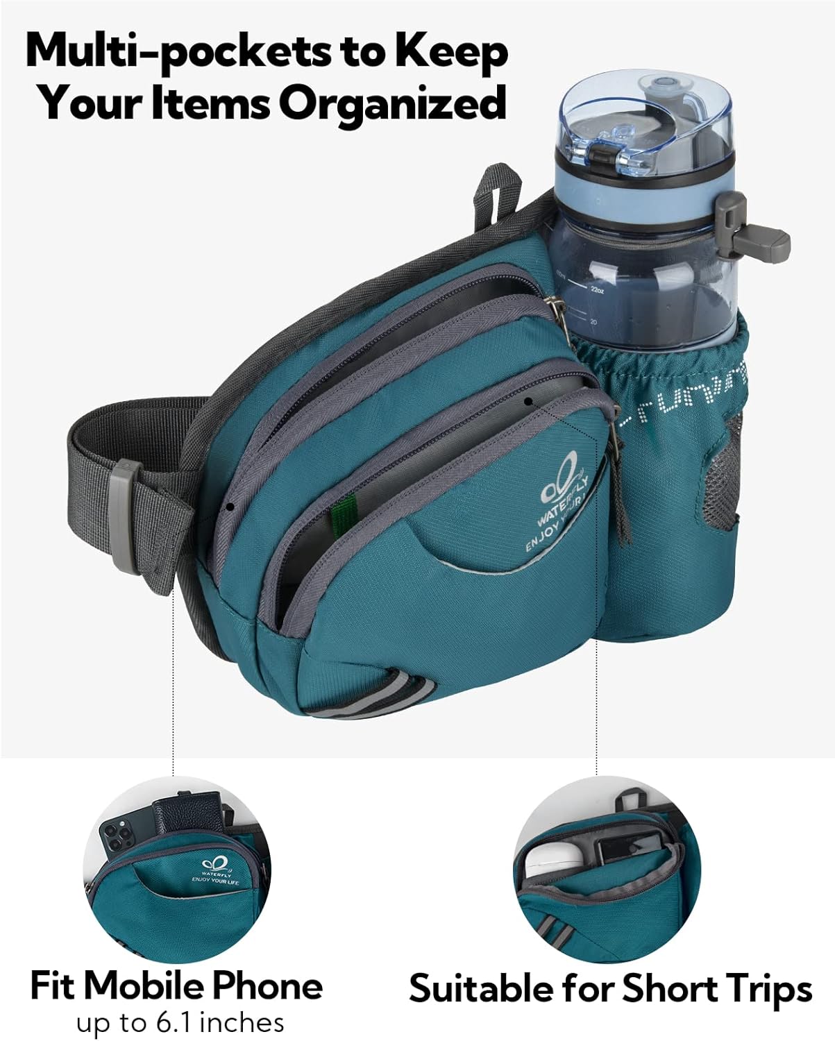 Thumbnail 3 de Waterfly Waist Fanny Pack with 650 ml Bottle Holder – water-repellent waist bag for dog walks