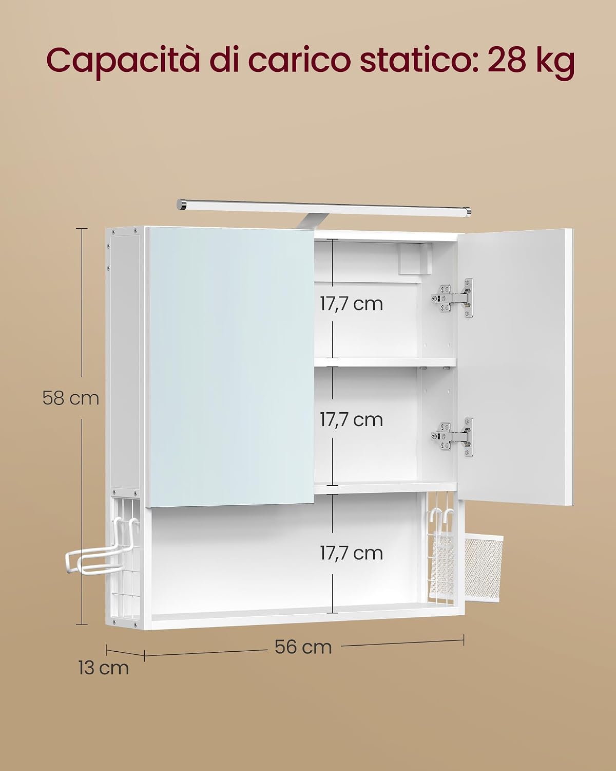 Thumbnail 4 de VASAGLE Armadietto da Bagno con Luce LED e Specchio BBK224WB01 – Bianco Nuvola