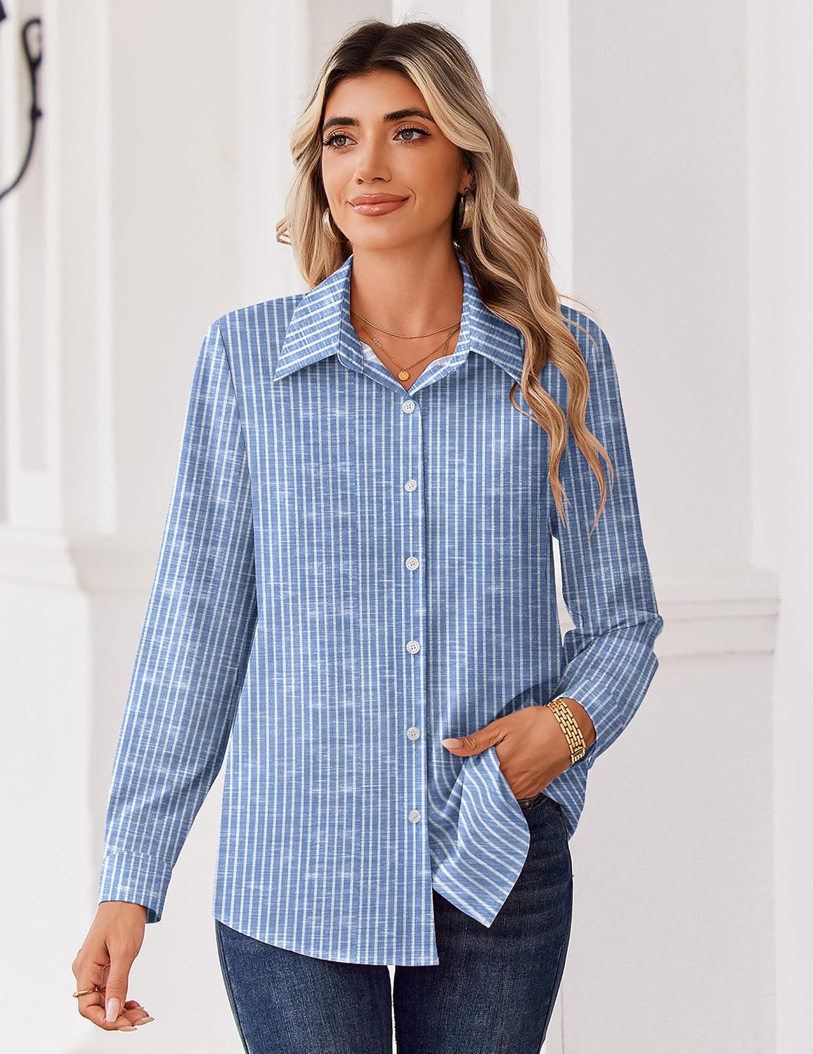 Detalle de Zeagoo Women's Dressy Long Sleeve Button-Down Blouse
