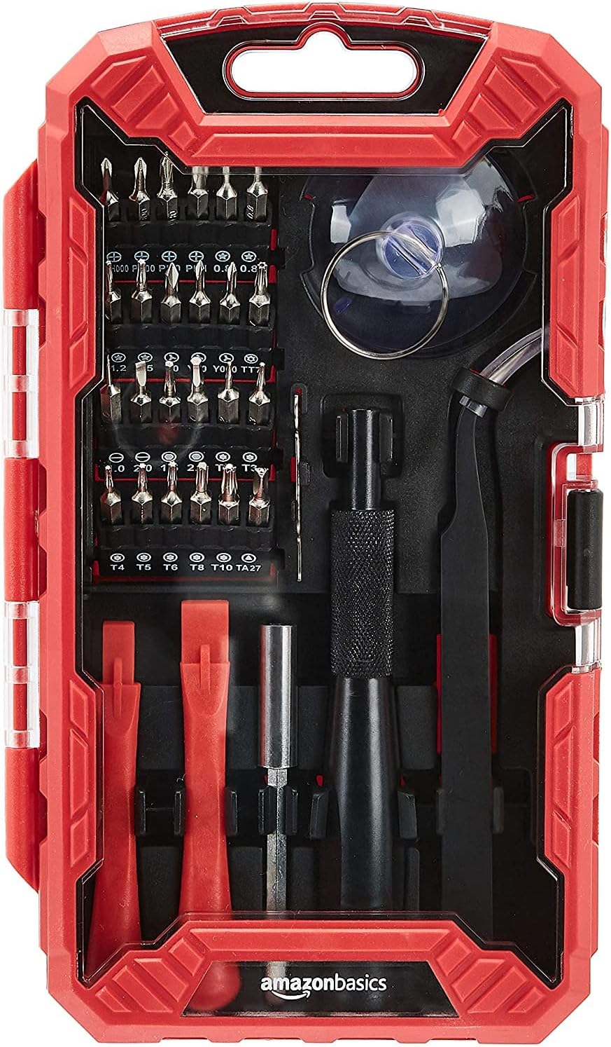 Detalle de Amazon Basics 32-Piece Electronics Repair Screwdriver Set, Red