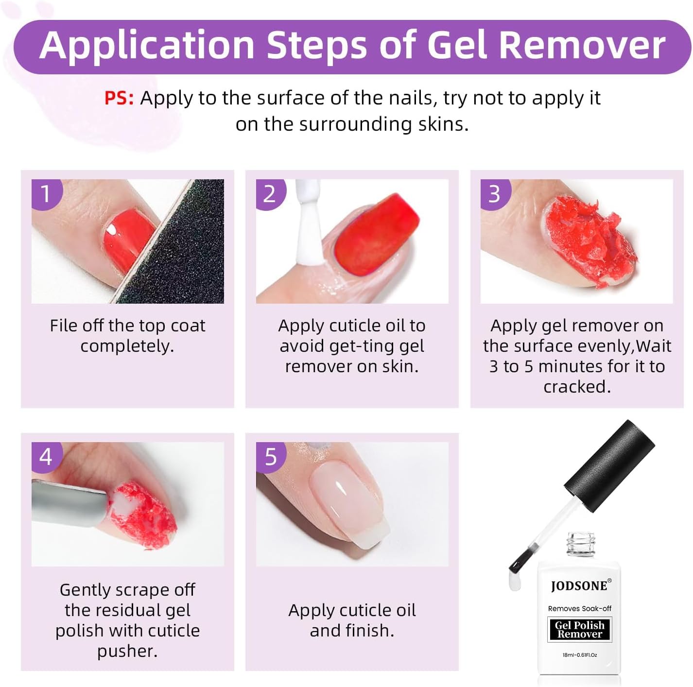 Thumbnail 6 de JODSONE Dissolvant vernis semi‑permanent pour gel, 18 ml — s’élimine sans trempage