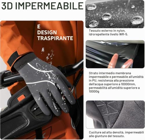 Detalle de Origem guanti termici invernali touchscreen impermeabili, antivento e antiscivolo