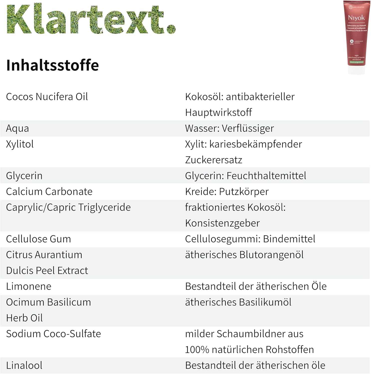 Detalle 2 de Niyok Zahncreme Bio Kokosöl Blutorange & Basilikum – 75 ml