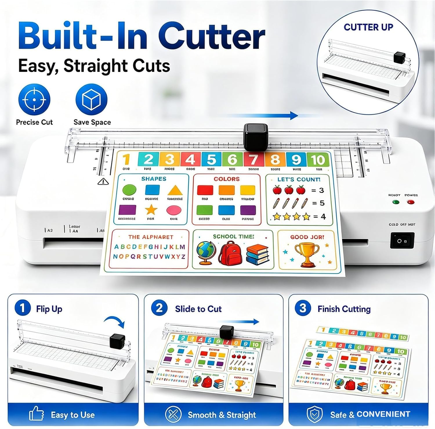 Detalle de Laminator for A3: Thermal and Cold double‑mode with Built‑in Cutter & Corner Rounder (A3+10pics Set)