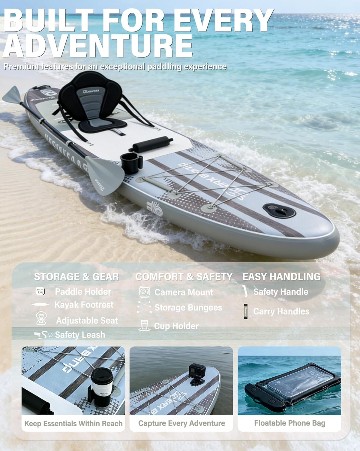 Detalle de TIGERXBANG Inflatable Stand Up Paddle Board with Kayak Seat – 11’ x 34” and Full Accessory Pack