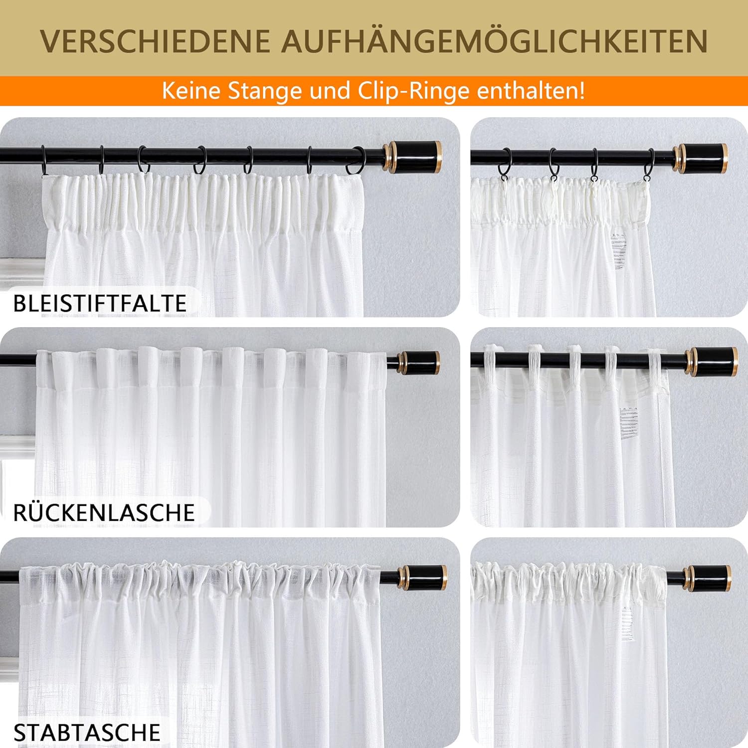 Thumbnail 4 de MYSKY HOME Gardinen Weiß (2er-Set) mit Kräuselband, Halbtransparent & Leinenoptik für Wohnzimmer/Kinderzimmer – H 225 × B 140 cm