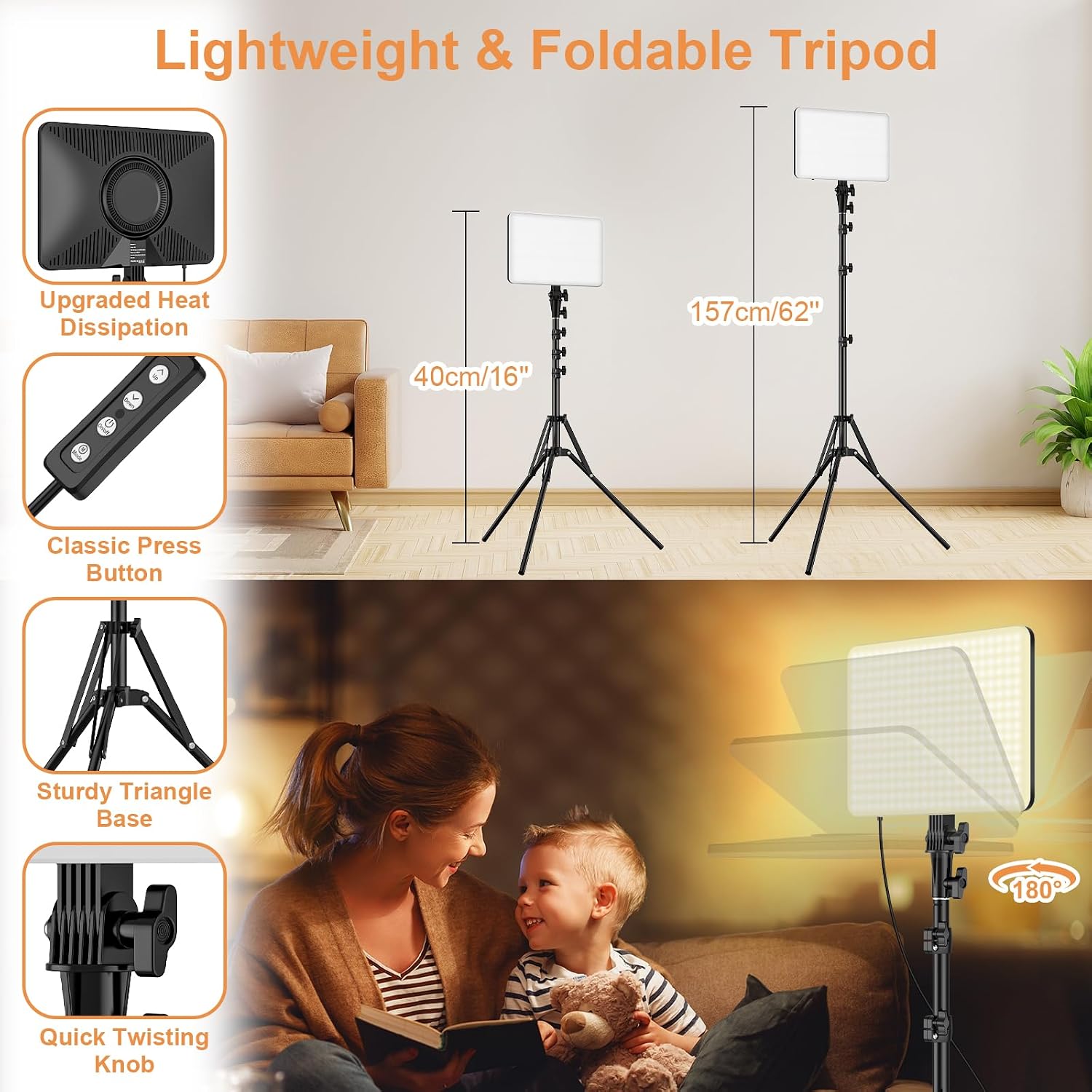 Detalle de Anautin K15-US LED Video Lighting Kit, 15W Dimmable USB Panel with Tripod