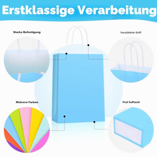 Thumbnail 4 de HOMIKLSA 50 Stück Geschenktüten mit Griffen 21 x 15 x 8 cm – bunte Kraftpapier-Tüten, kleine Größe
