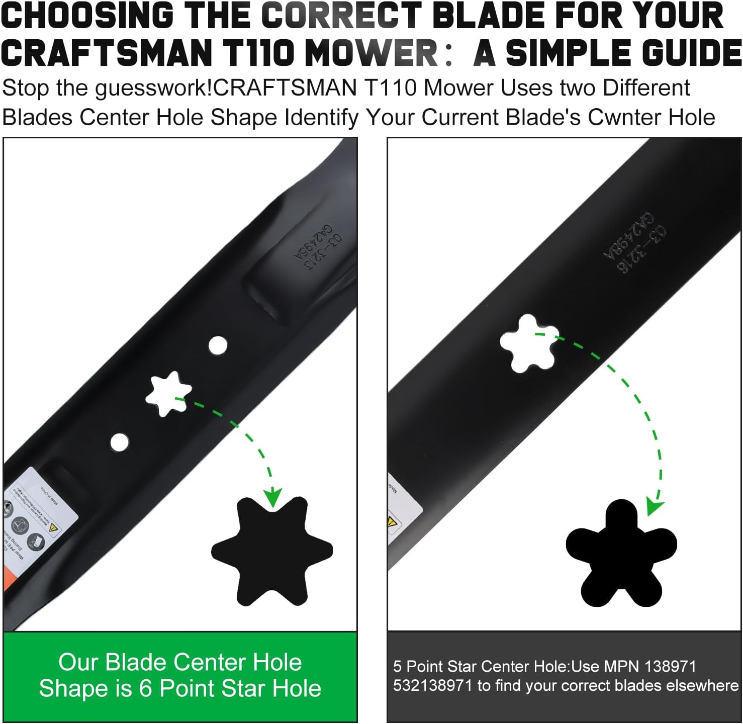 Thumbnail 3 de Grasscool 942-04308 / 942-04308A High-Lift Mower Blades (6-Point Star, for 42-Inch Troy-Bilt & Cub Cadet)