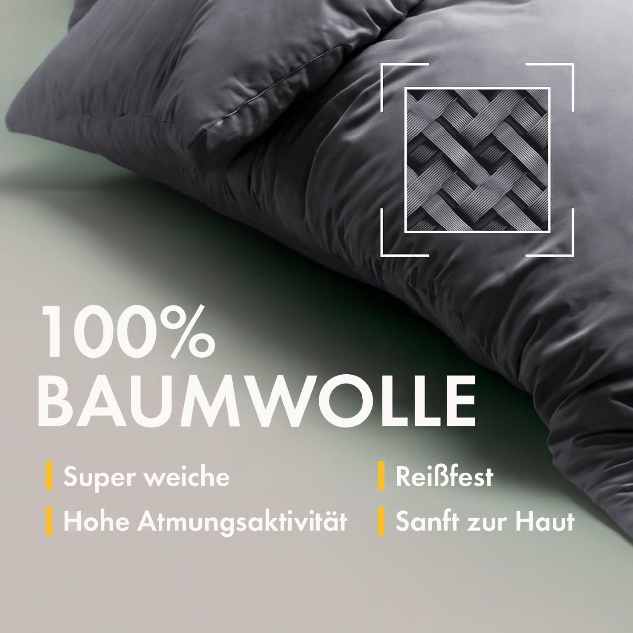 Thumbnail 3 de Sleeptime Bettwäsche 135x200 4-teilig (100% Baumwolle) Anthrazit Grau – 2x Bettbezug + 2x Kissenbezug