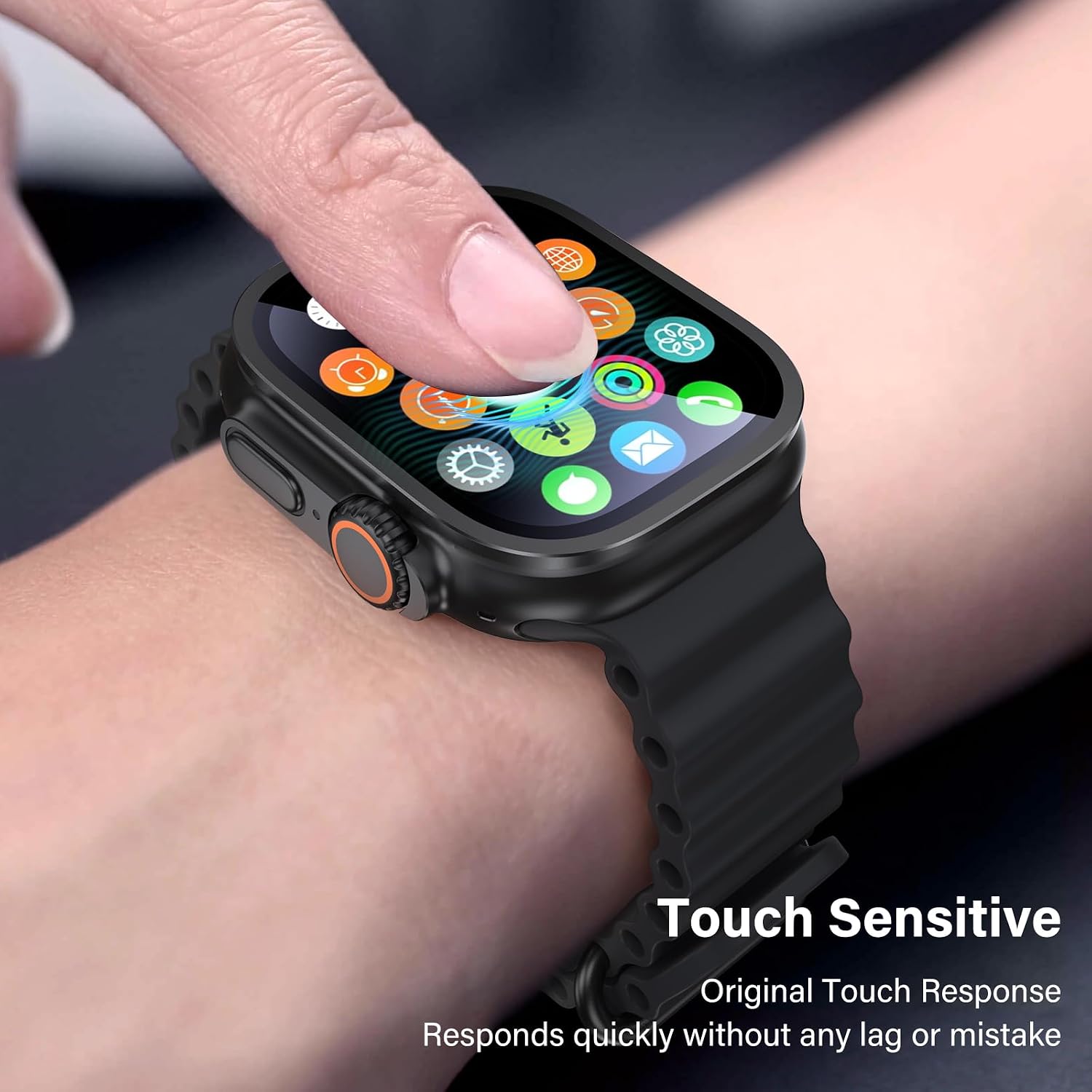 Detalle de UniqueMe 49mm Screen Protector for Apple Watch Ultra, 9H+ Glass, Black, 2-Pack